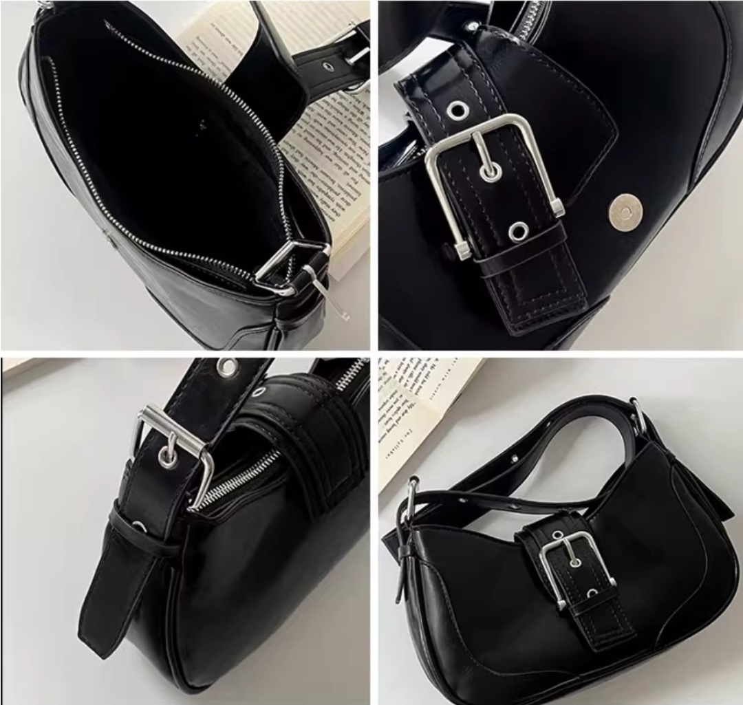 レザー調ジップアップバックルカラーショルダーバッグ | 詳細画像10