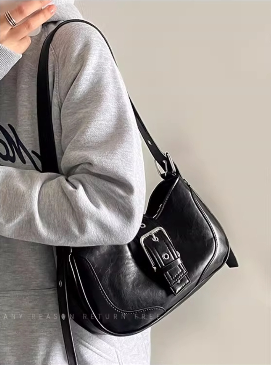 レザー調ジップアップバックルカラーショルダーバッグ | 詳細画像11