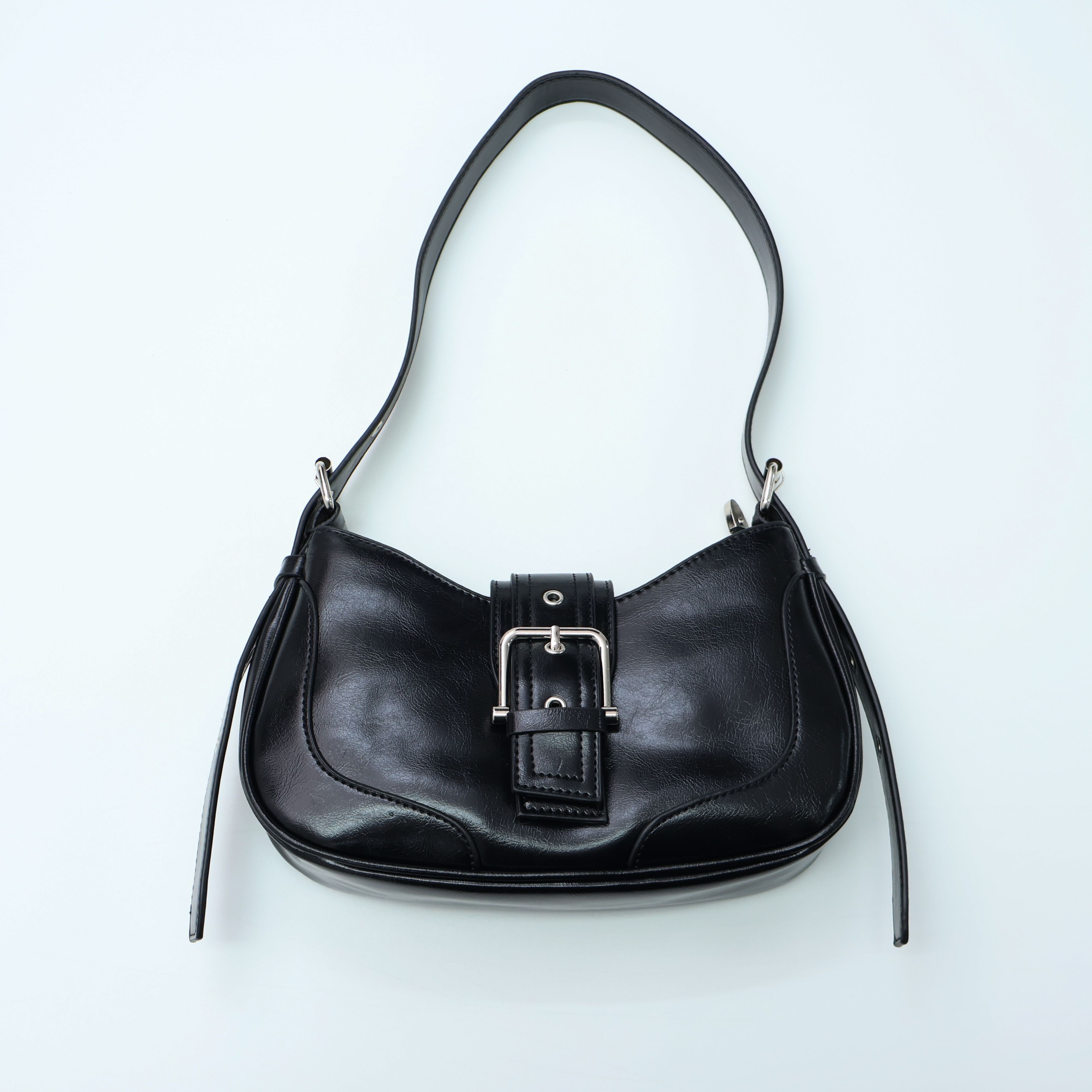 レザー調ジップアップバックルカラーショルダーバッグ | 詳細画像12