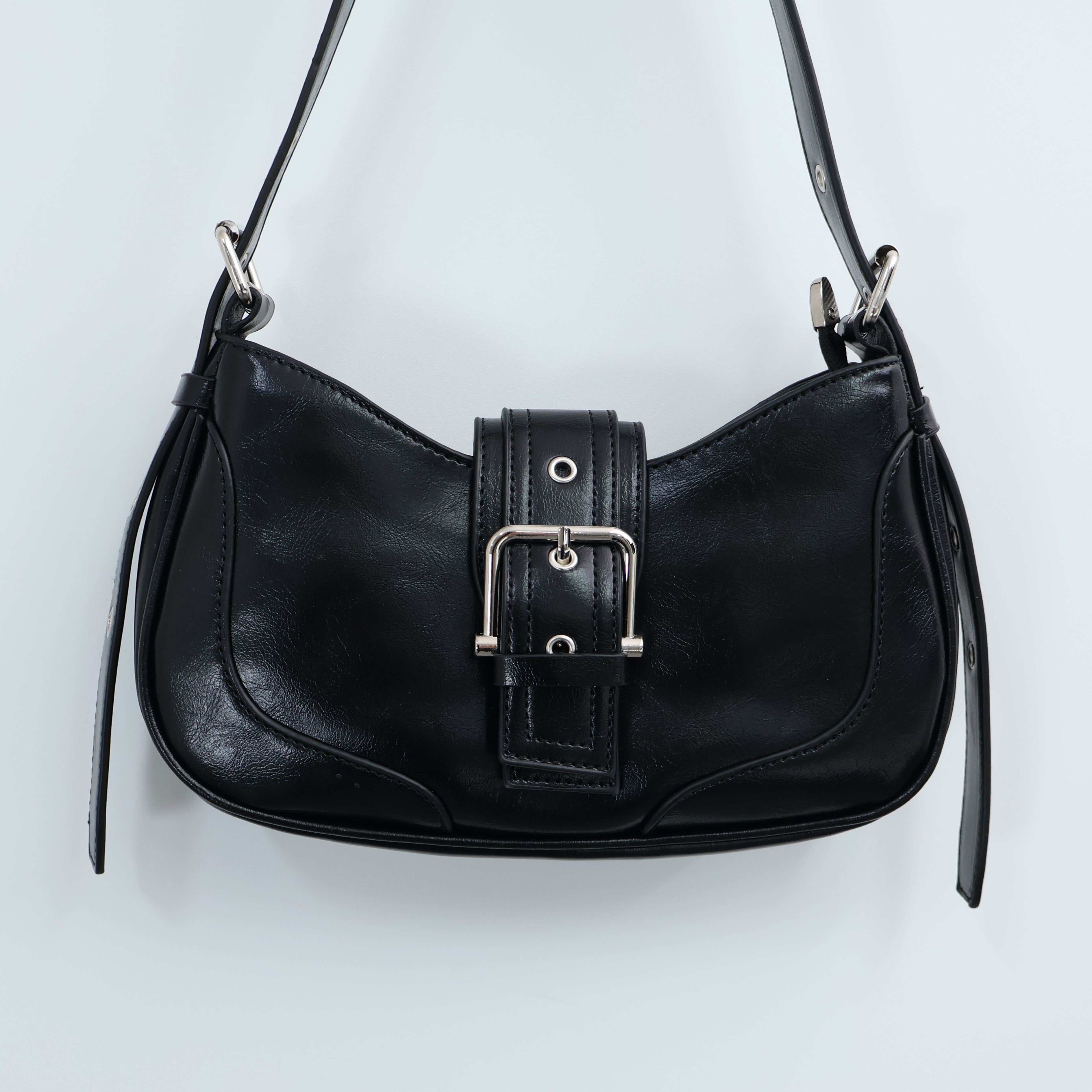 レザー調ジップアップバックルカラーショルダーバッグ | 詳細画像13