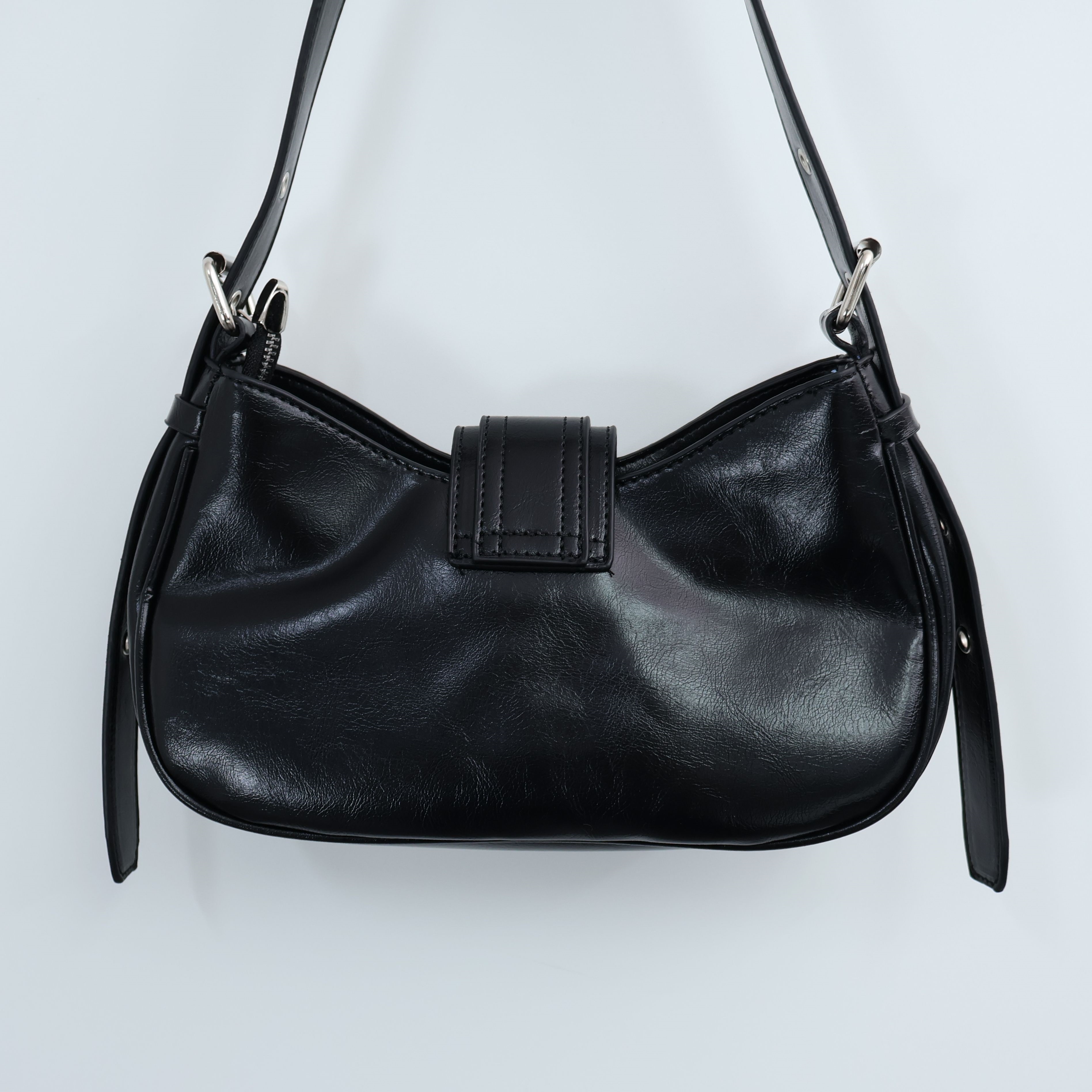 レザー調ジップアップバックルカラーショルダーバッグ | 詳細画像16