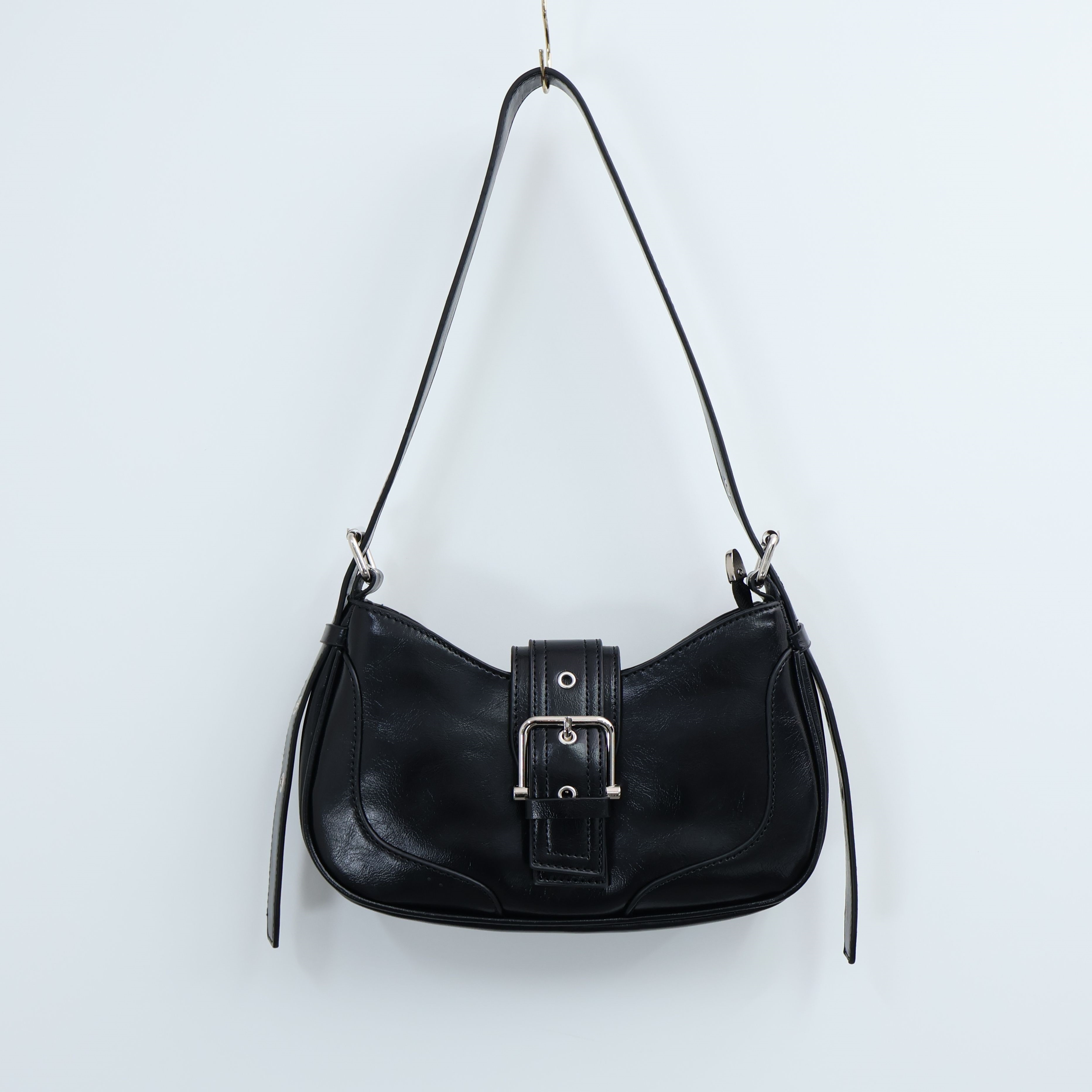 レザー調ジップアップバックルカラーショルダーバッグ | 詳細画像18