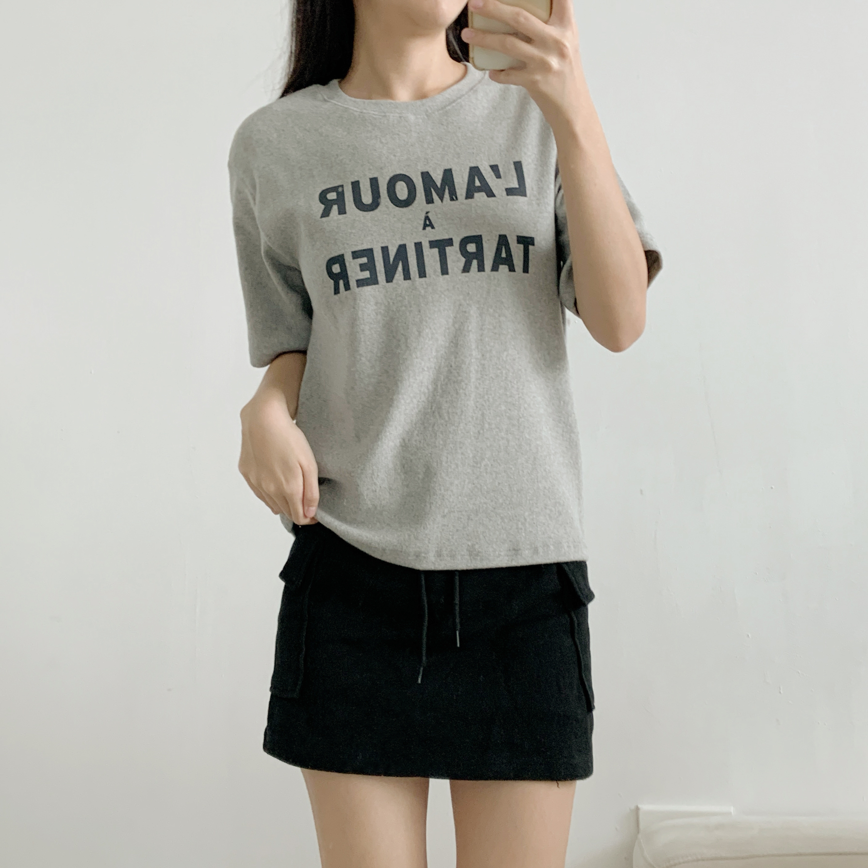 起毛ピーチ起毛ラウンドネック半袖プリントカラーTシャツ | 詳細画像3