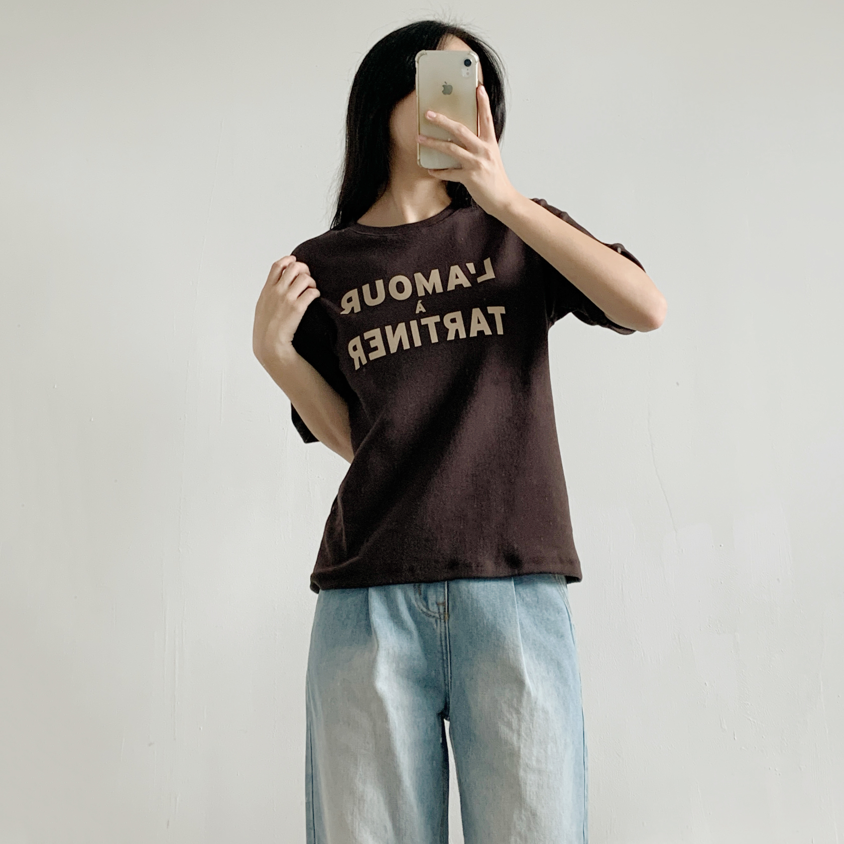 起毛ピーチ起毛ラウンドネック半袖プリントカラーTシャツ | 詳細画像6