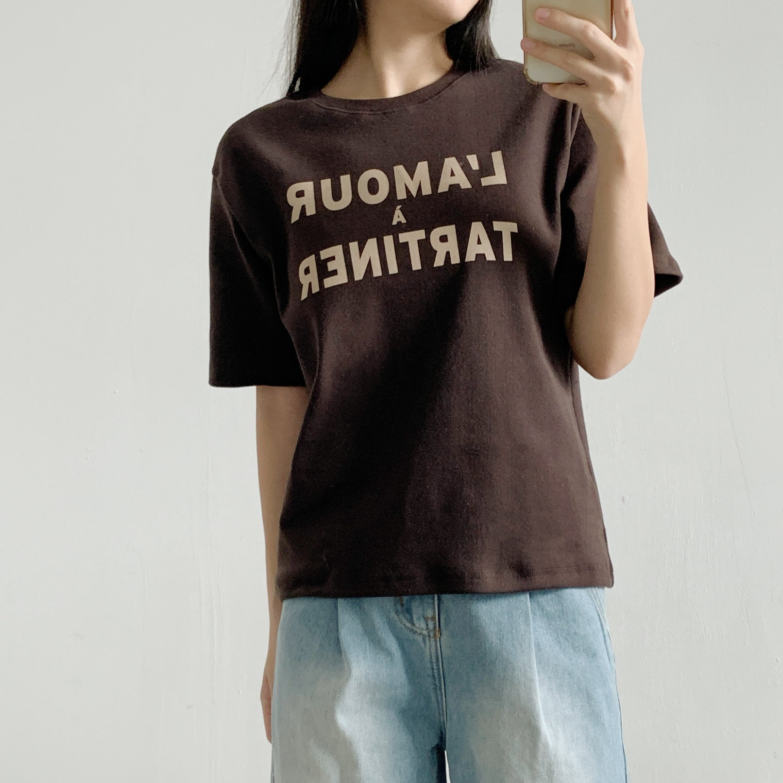 起毛ピーチ起毛ラウンドネック半袖プリントカラーTシャツ | 詳細画像7