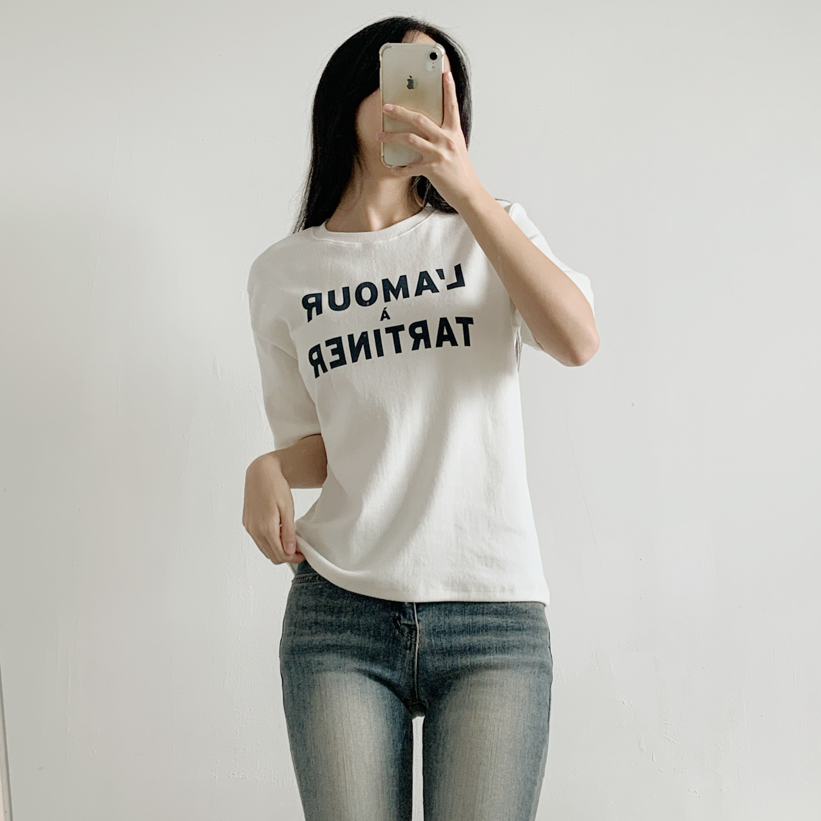 起毛ピーチ起毛ラウンドネック半袖プリントカラーTシャツ | 詳細画像8