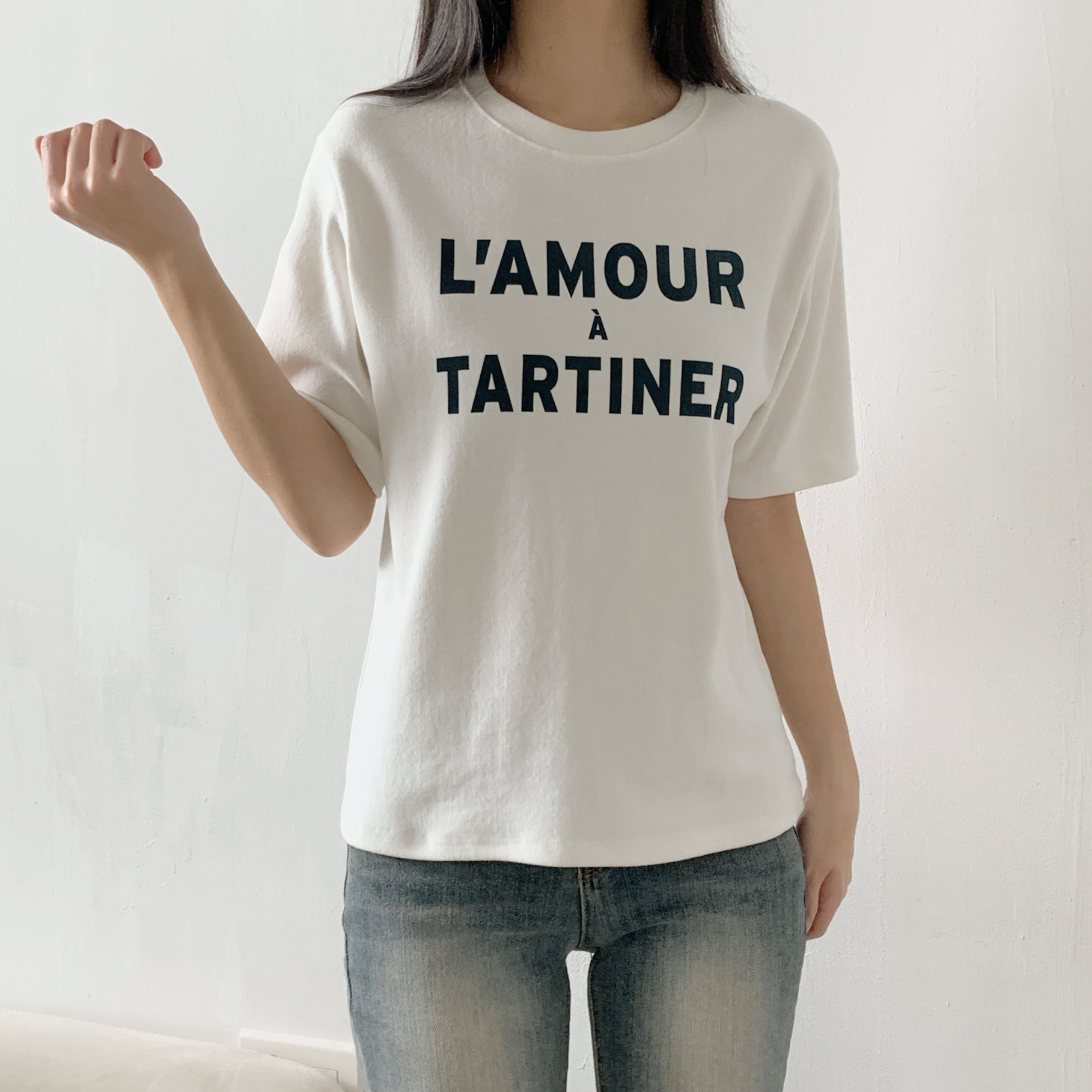 起毛ピーチ起毛ラウンドネック半袖プリントカラーTシャツ | 詳細画像9