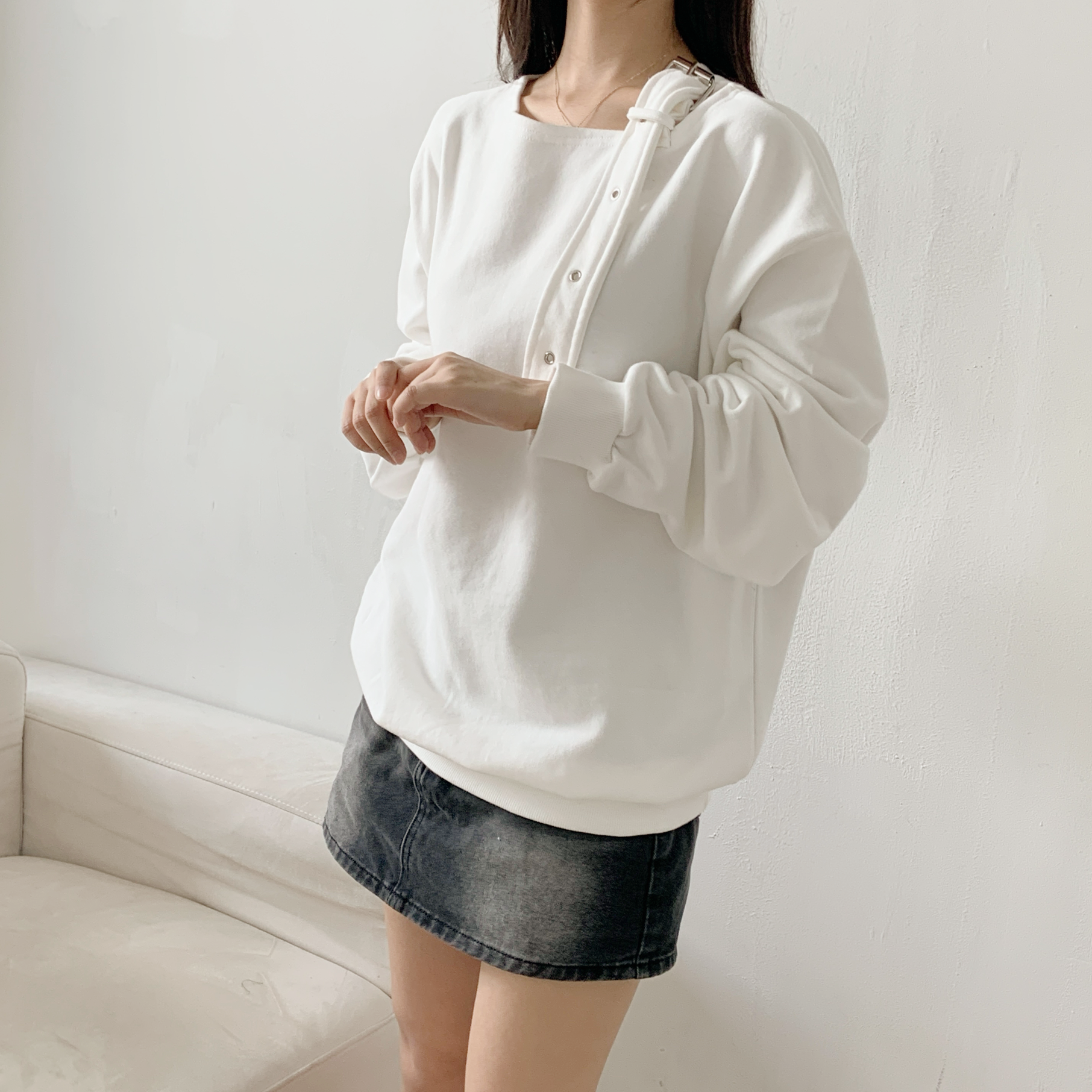 コットンワンショルダーバックルボクシースウェット | 詳細画像5