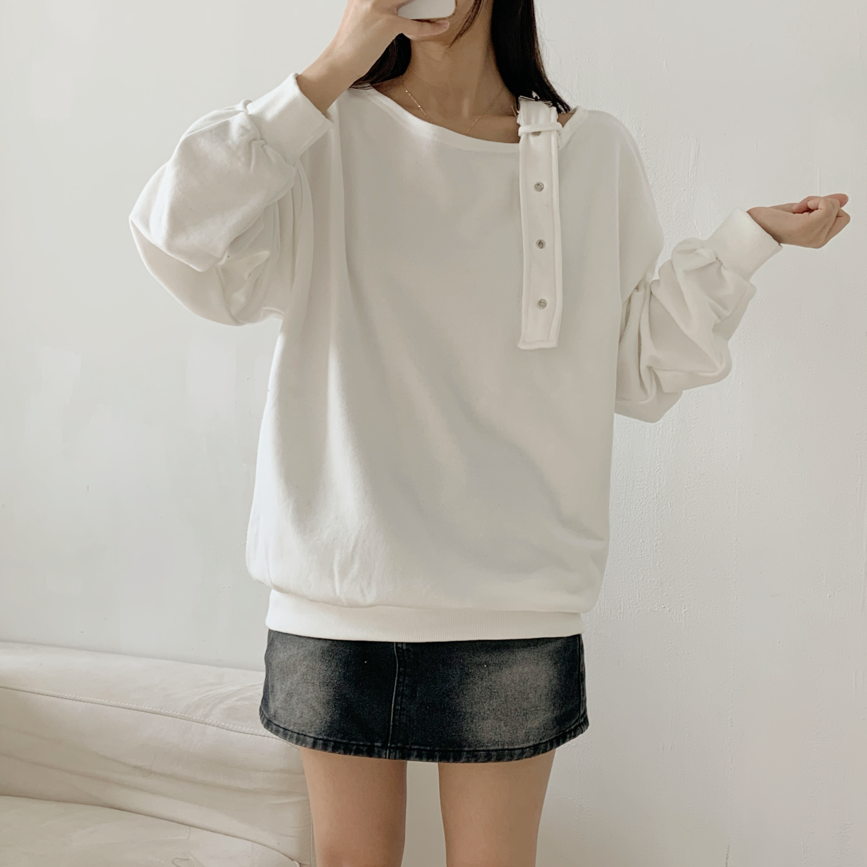 コットンワンショルダーバックルボクシースウェット | 詳細画像6