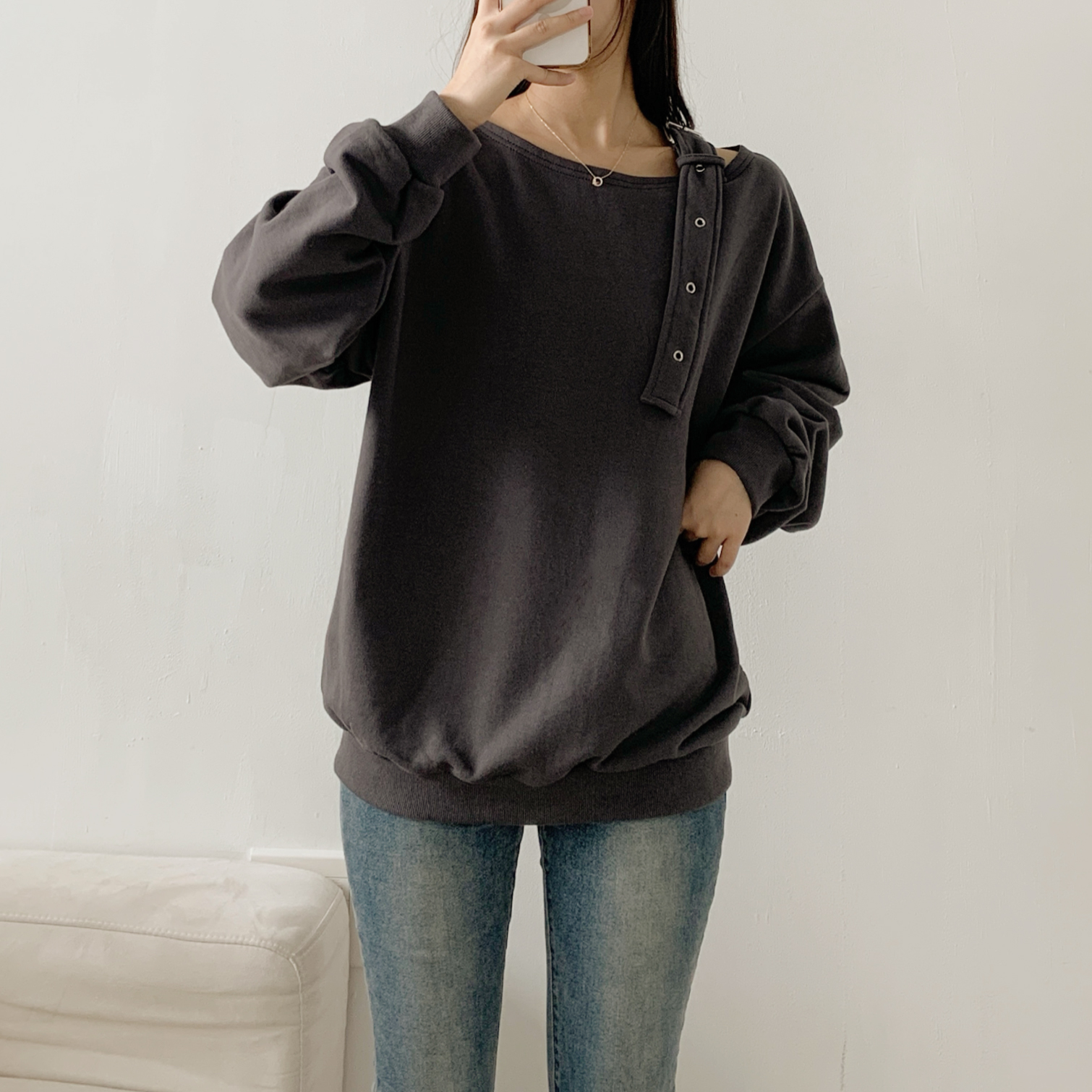 コットンワンショルダーバックルボクシースウェット | 詳細画像7