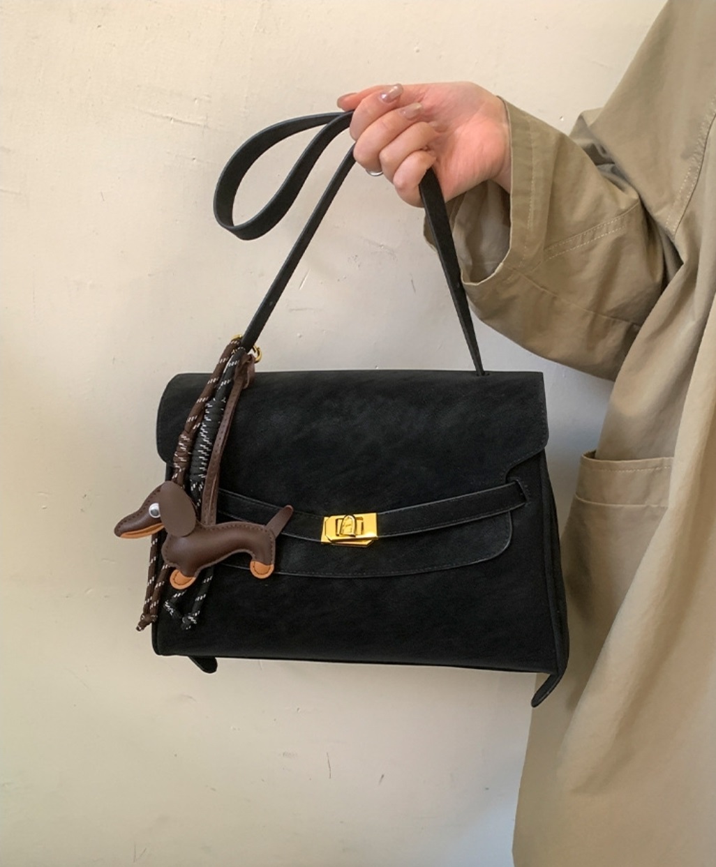 スエード調ベーシックカラーショルダーバッグキーリングセット | 詳細画像5