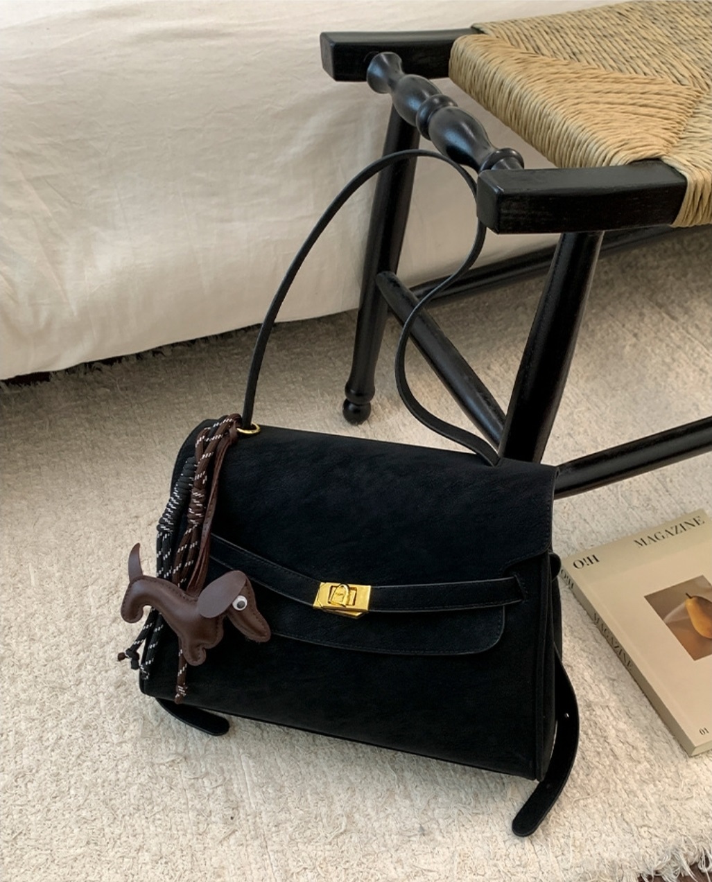 スエード調ベーシックカラーショルダーバッグキーリングセット | 詳細画像9