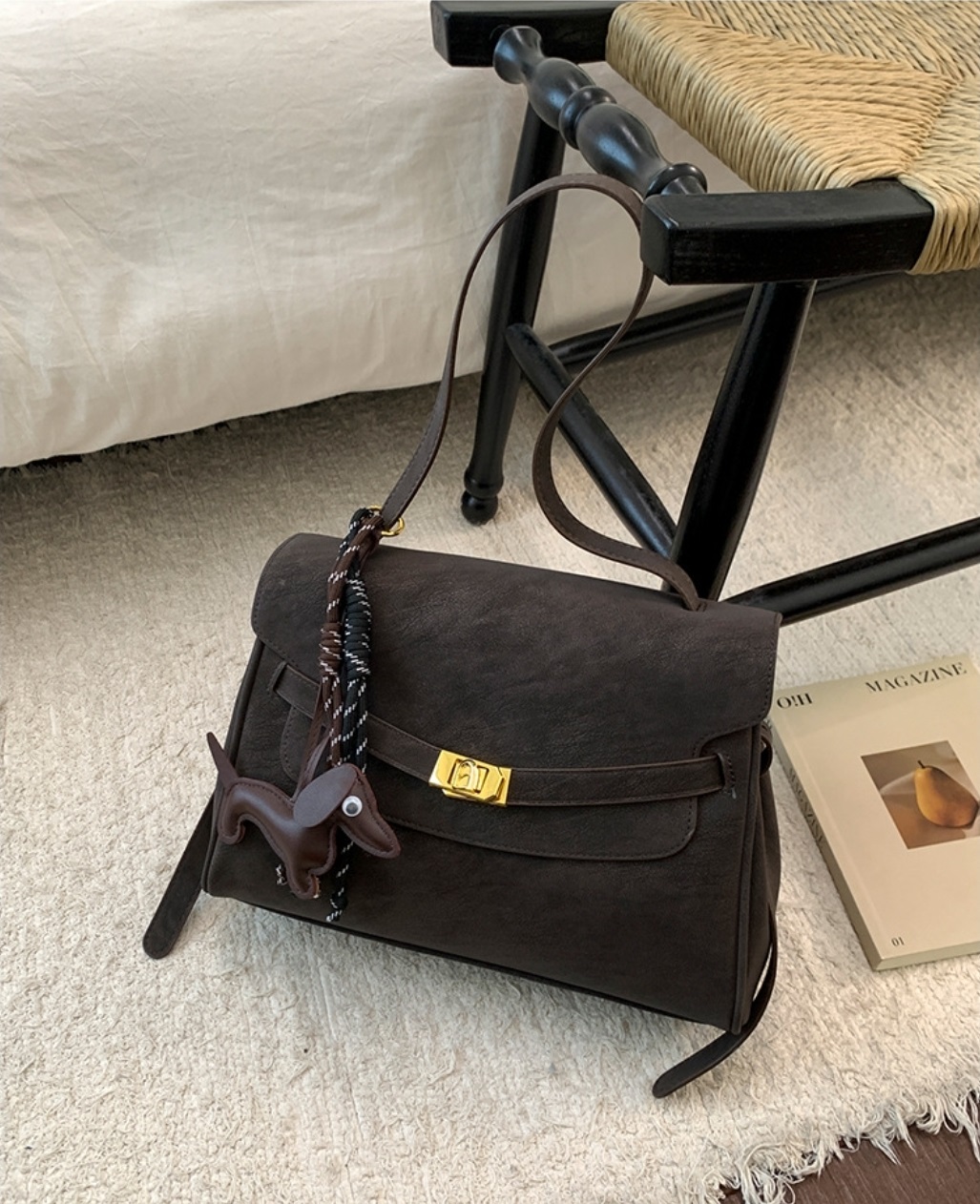 スエード調ベーシックカラーショルダーバッグキーリングセット | 詳細画像10