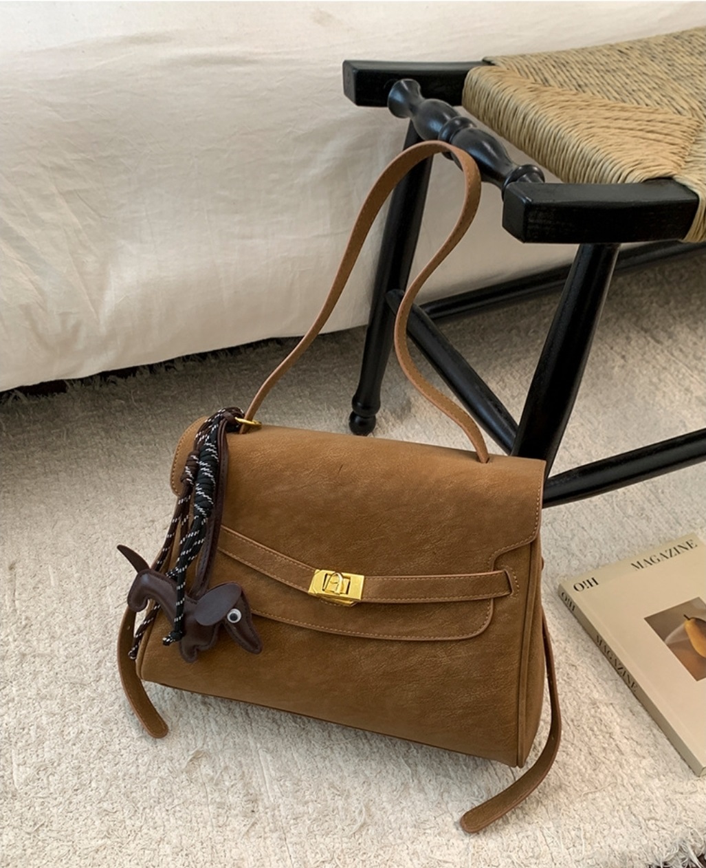 スエード調ベーシックカラーショルダーバッグキーリングセット | 詳細画像11