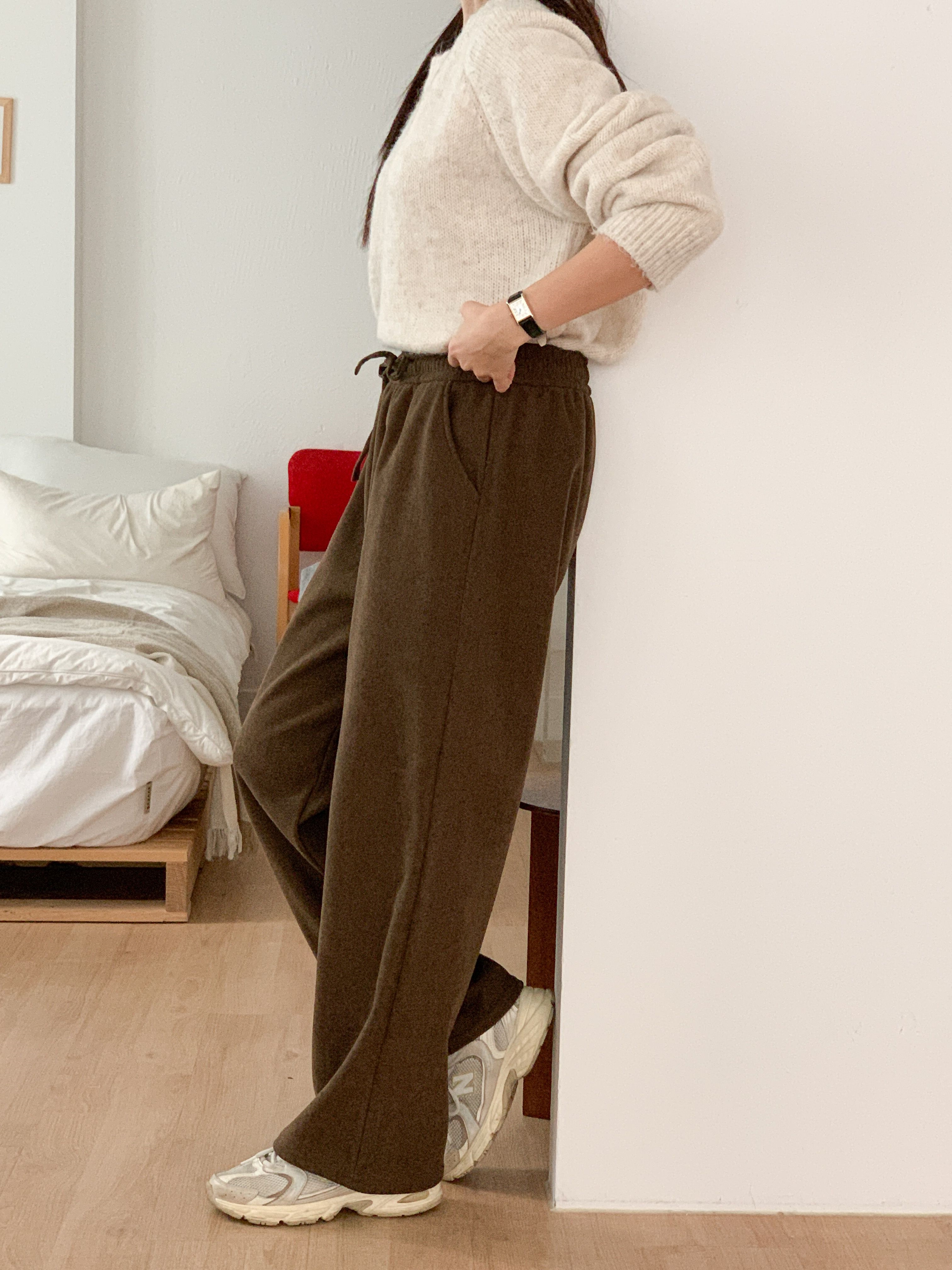 裏起毛ドローストリングウエストゴムワイドカラーパンツ | 詳細画像5