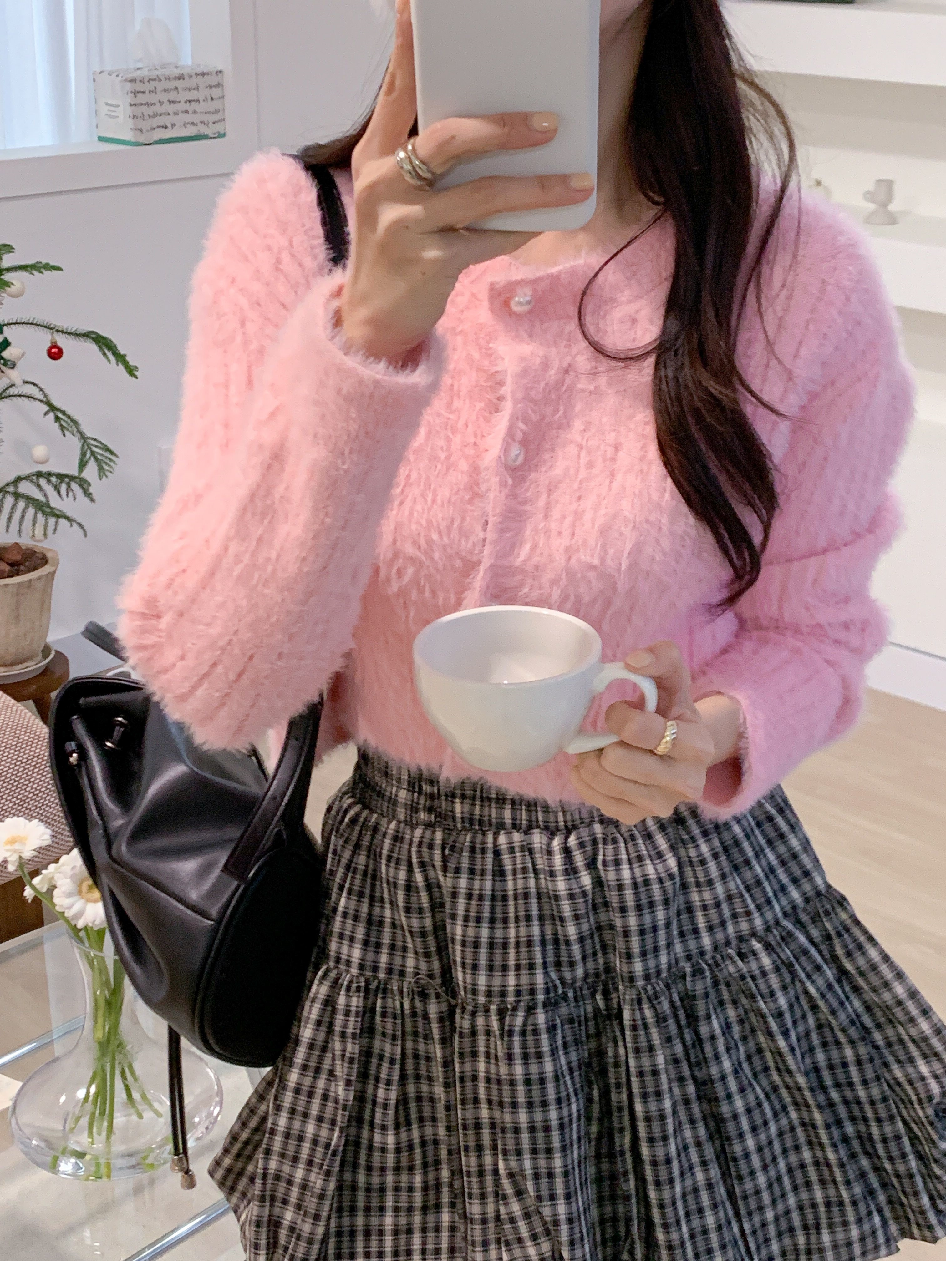 リブボタンラウンドネックカラーカーディガン | 詳細画像3