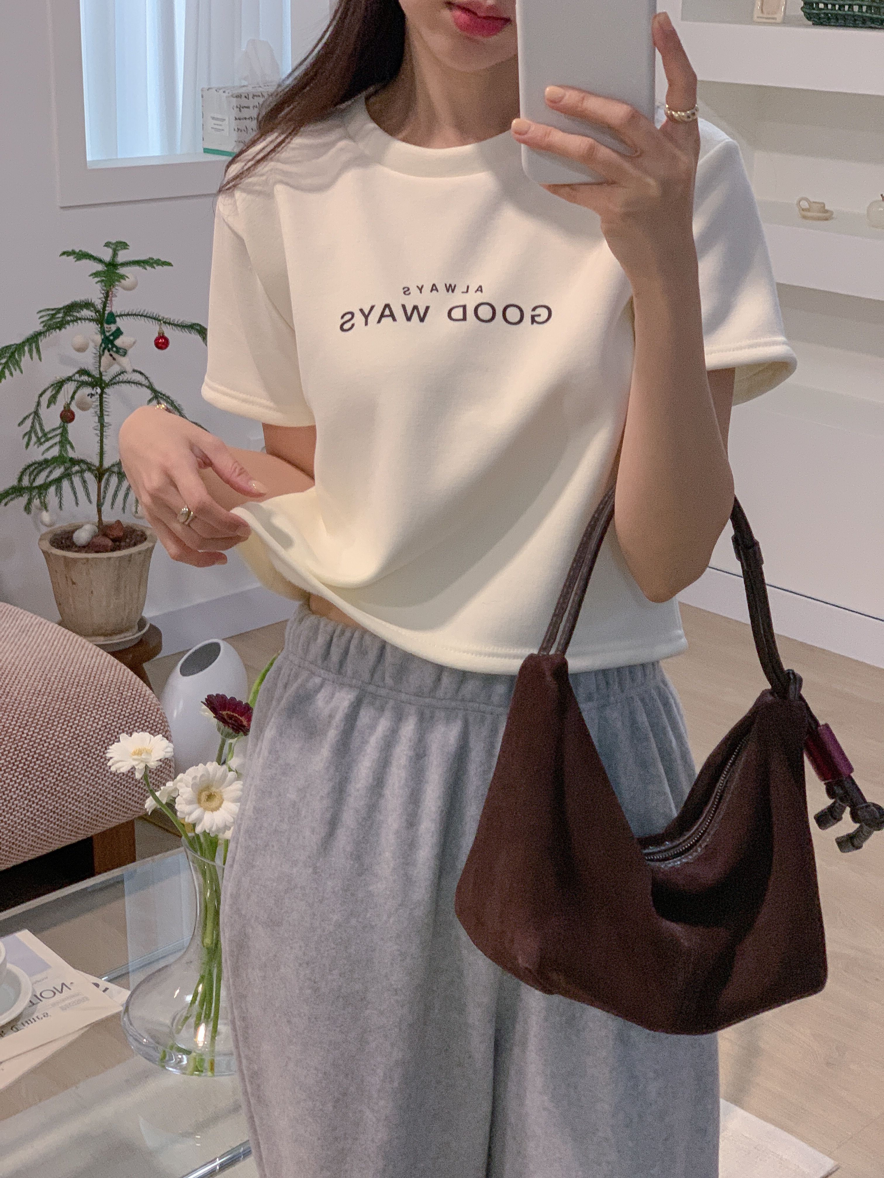 裏起毛ラウンドネック半袖プリントカラーTシャツ | 詳細画像2