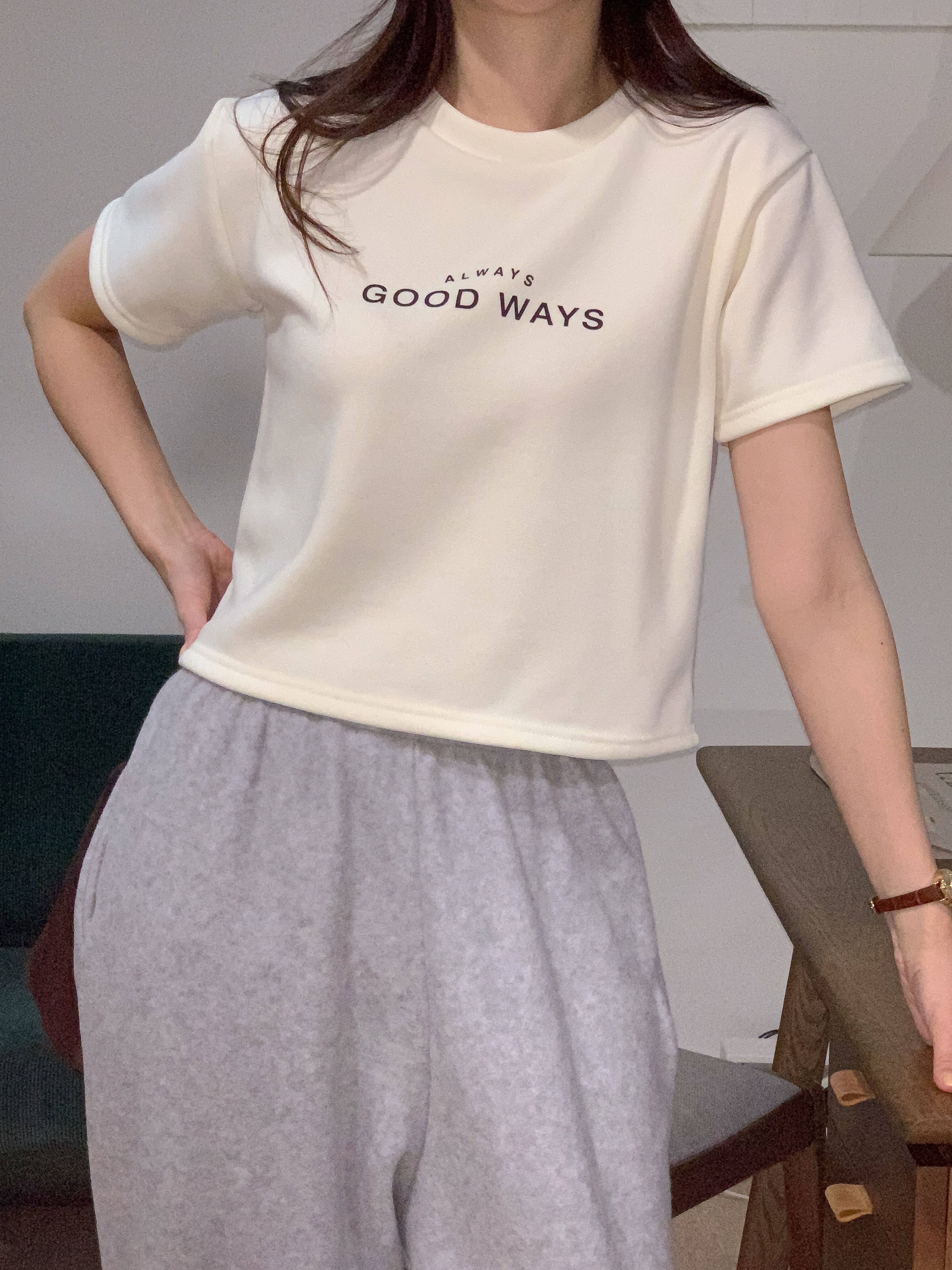 裏起毛ラウンドネック半袖プリントカラーTシャツ | 詳細画像4