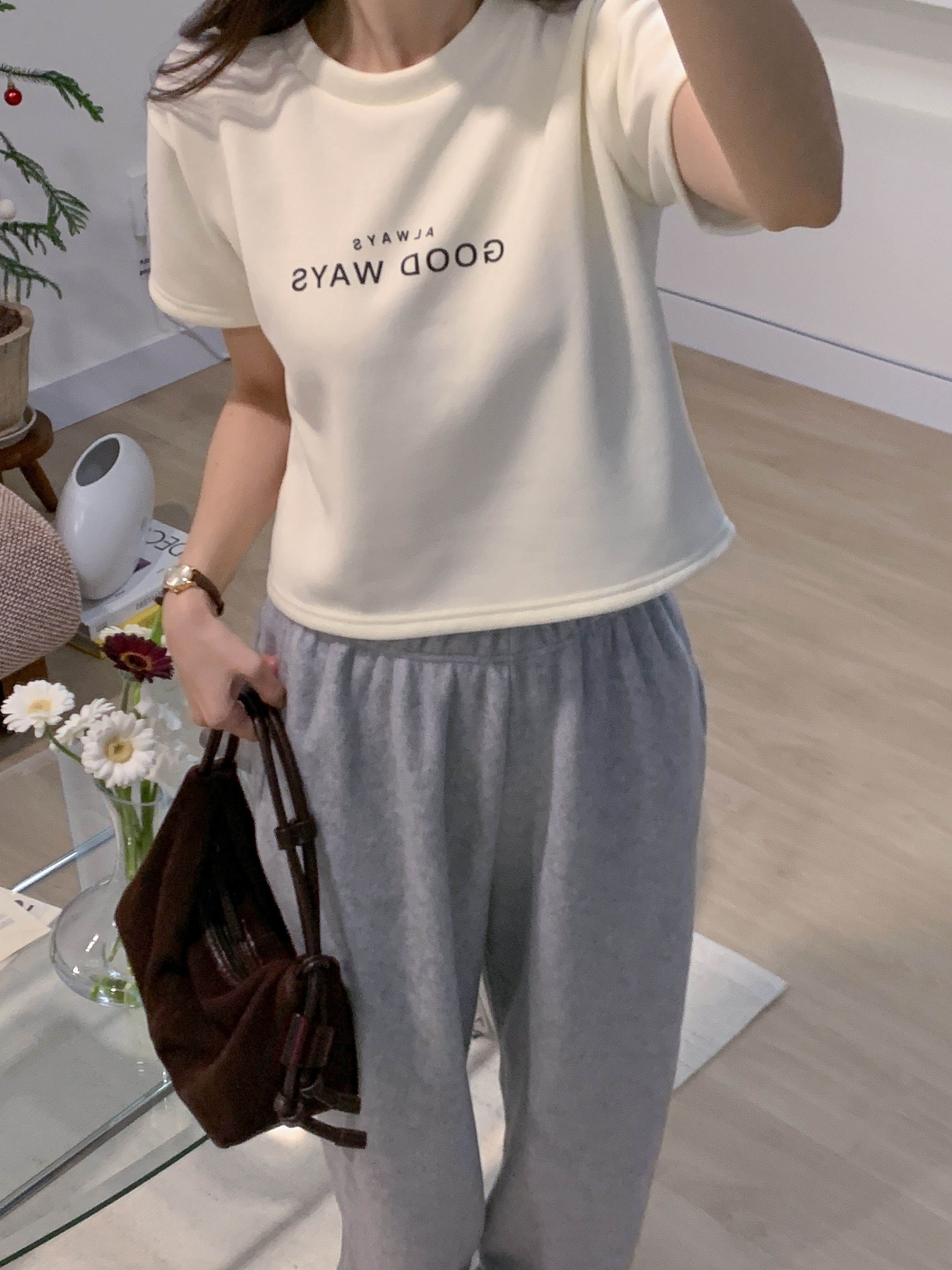 裏起毛ラウンドネック半袖プリントカラーTシャツ | 詳細画像5