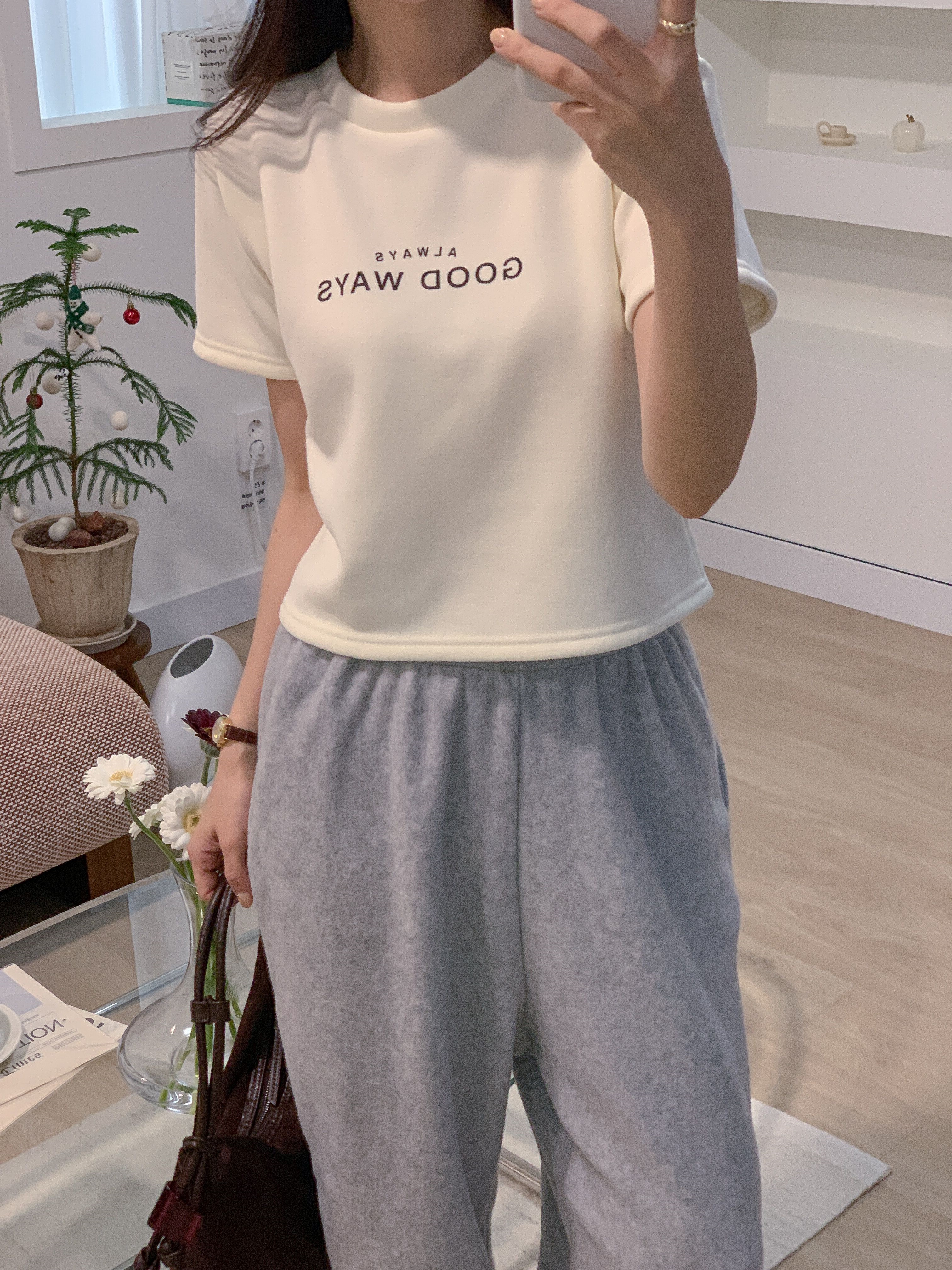 裏起毛ラウンドネック半袖プリントカラーTシャツ | 詳細画像6