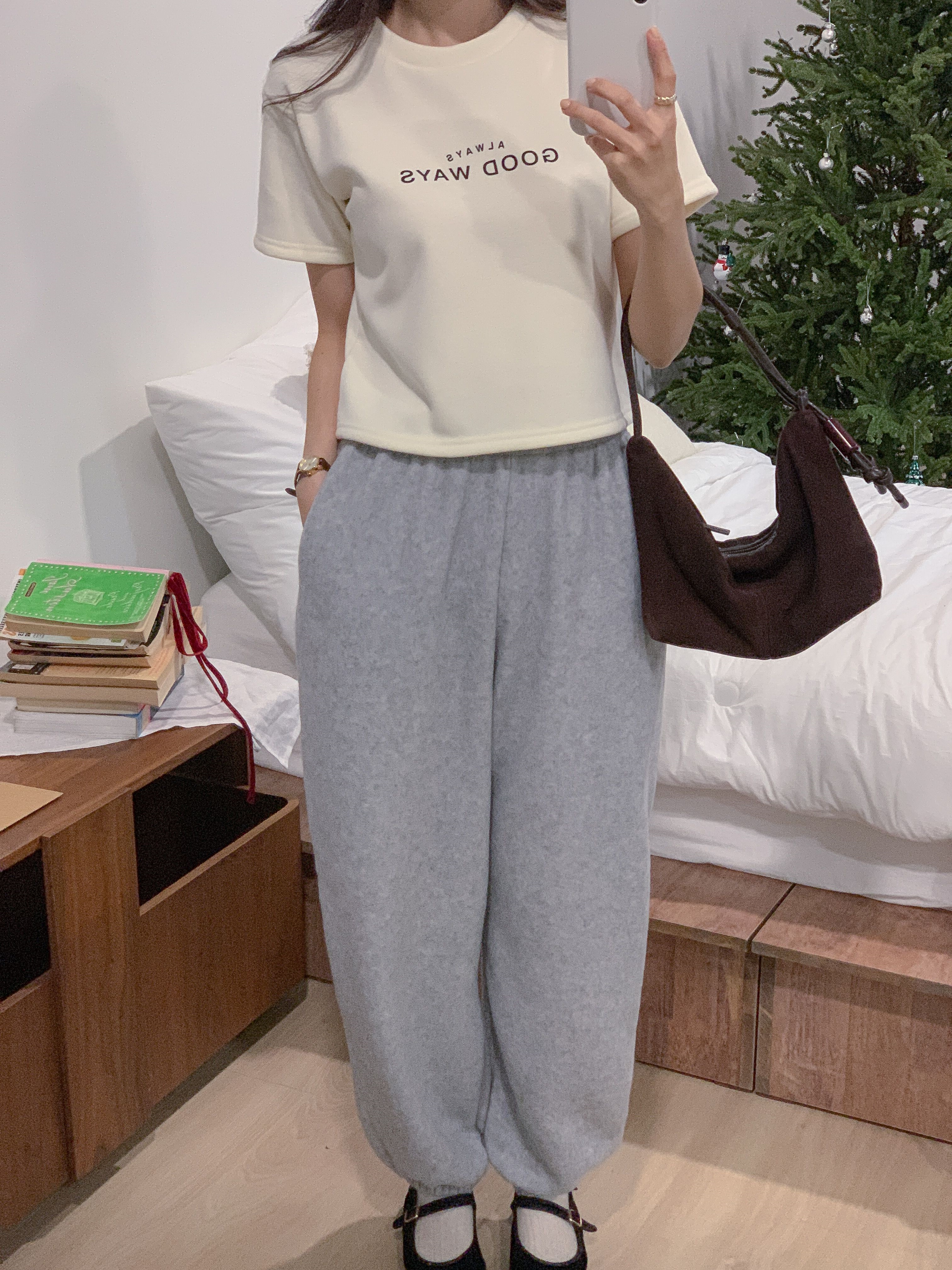 裏起毛ラウンドネック半袖プリントカラーTシャツ | 詳細画像8