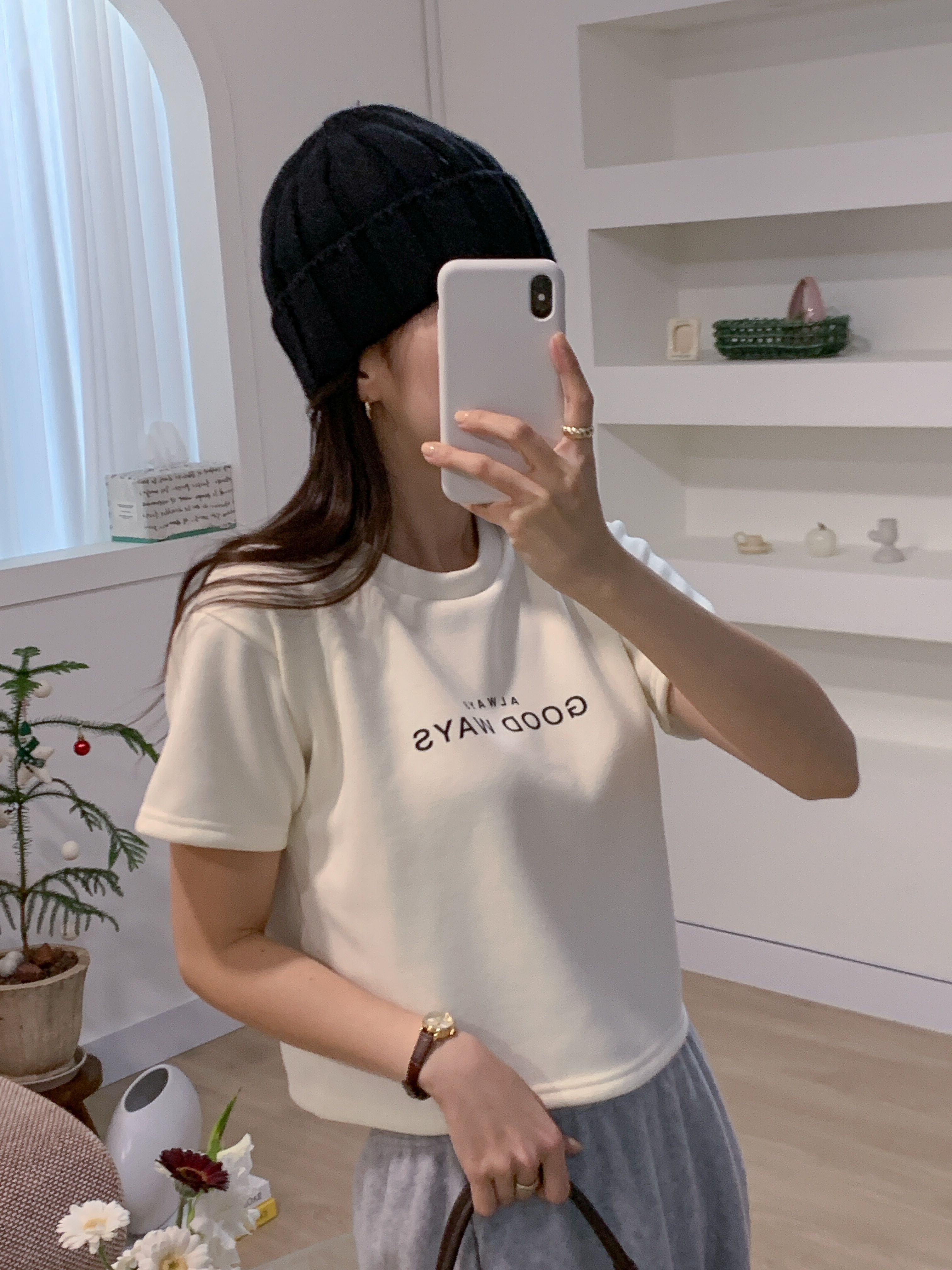 裏起毛ラウンドネック半袖プリントカラーTシャツ | 詳細画像19