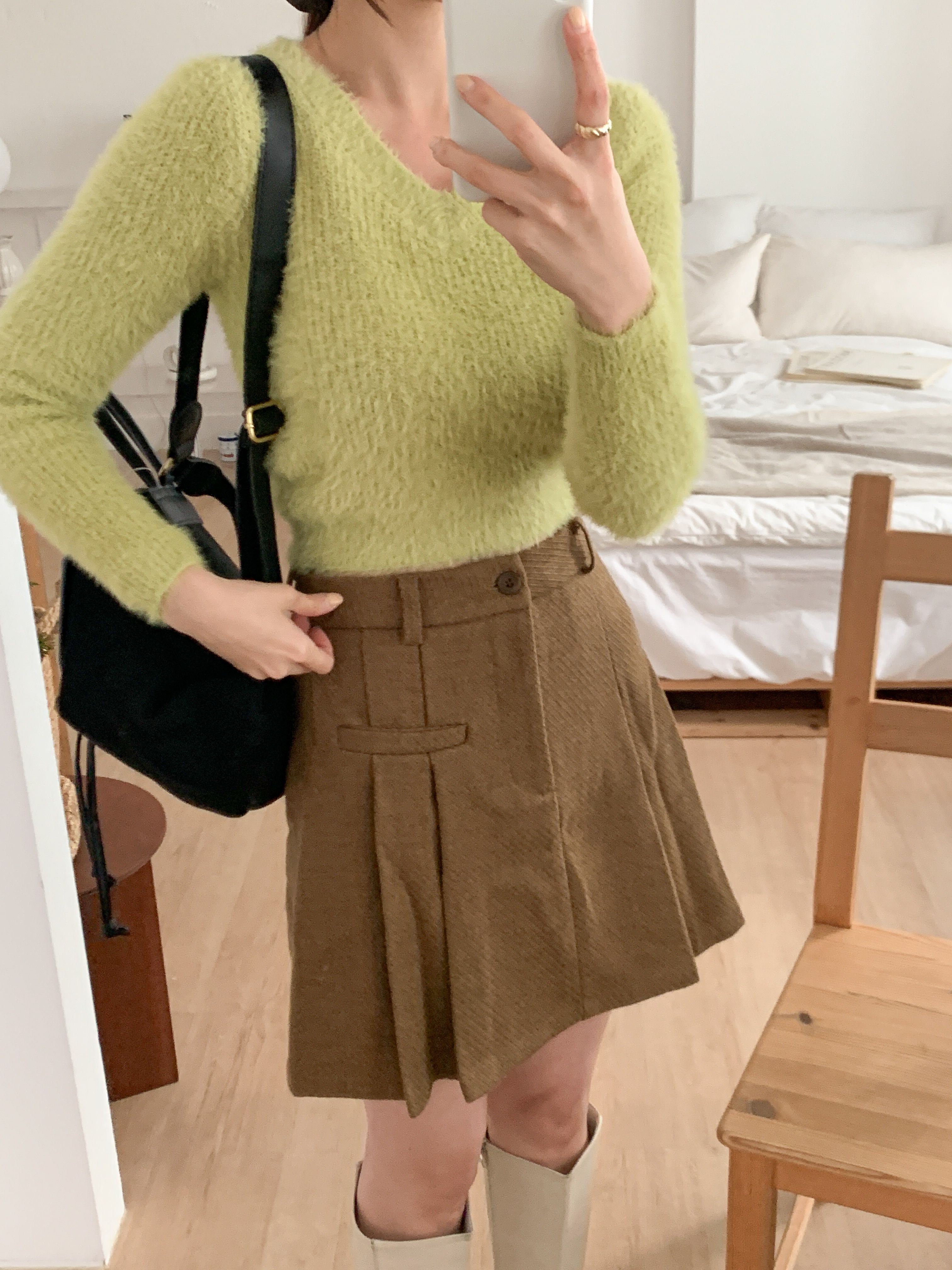 Vネッククロップド長袖カラーニット | 詳細画像3