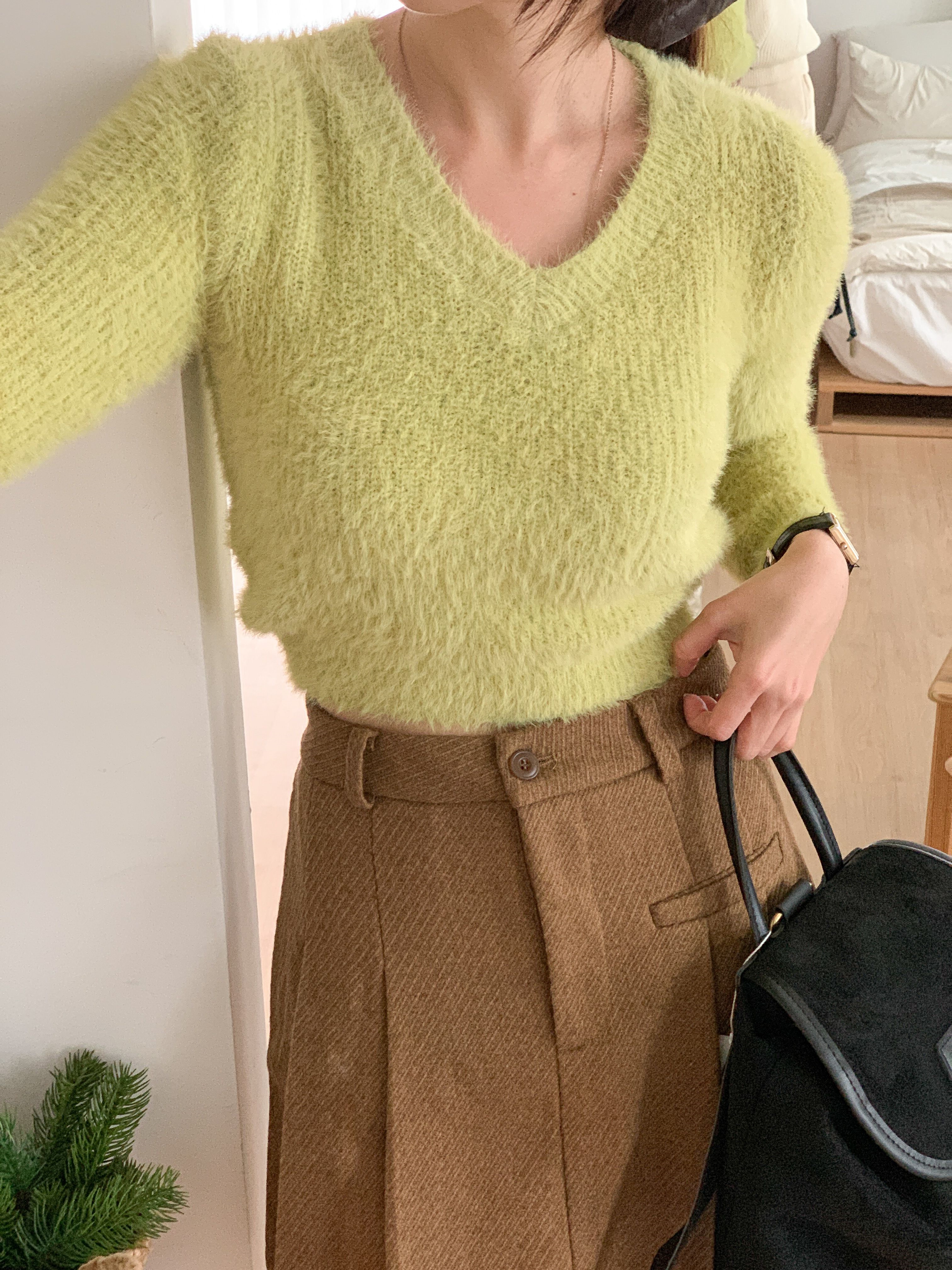 Vネッククロップド長袖カラーニット | 詳細画像6