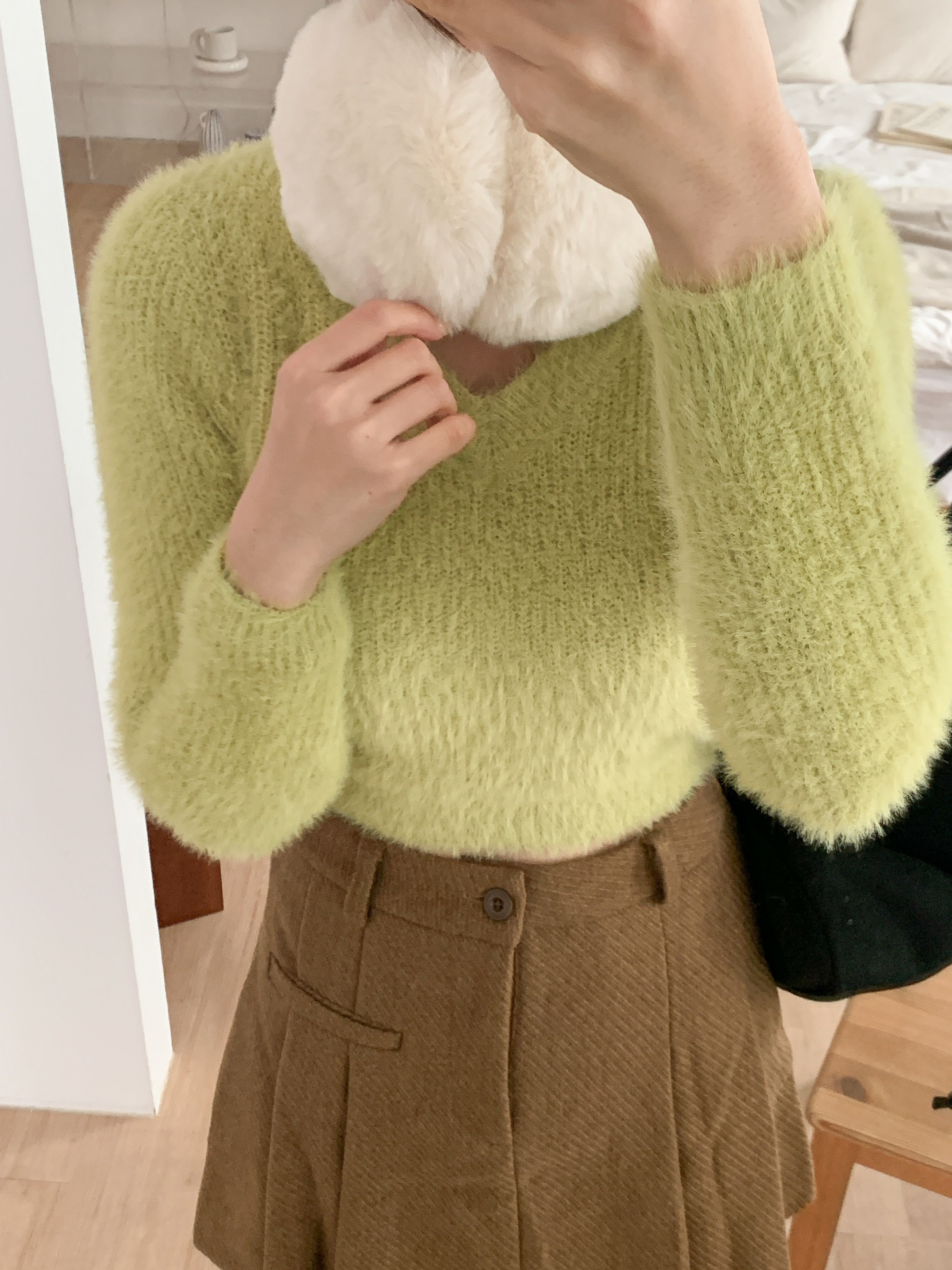 Vネッククロップド長袖カラーニット | 詳細画像7