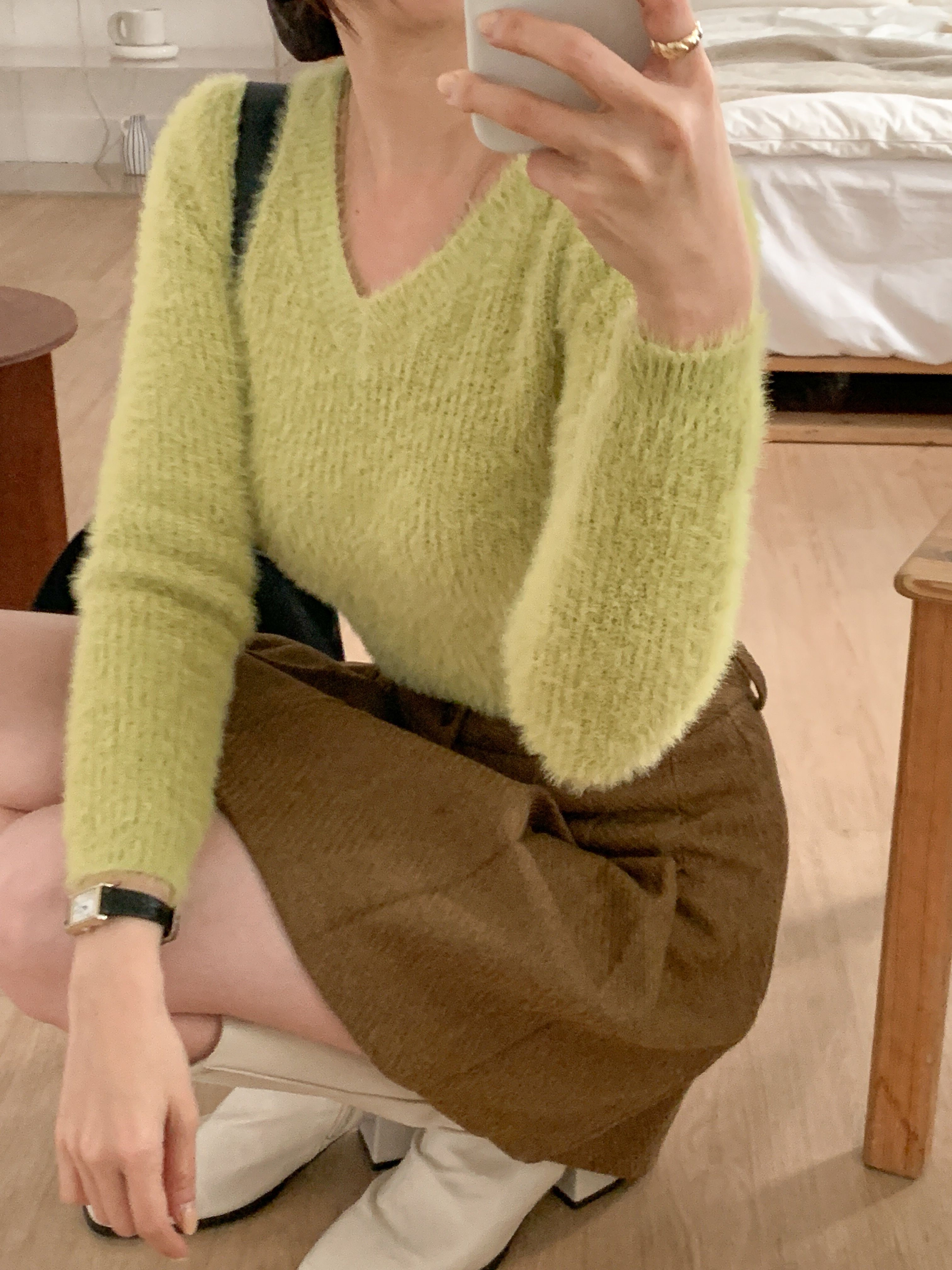 Vネッククロップド長袖カラーニット | 詳細画像8