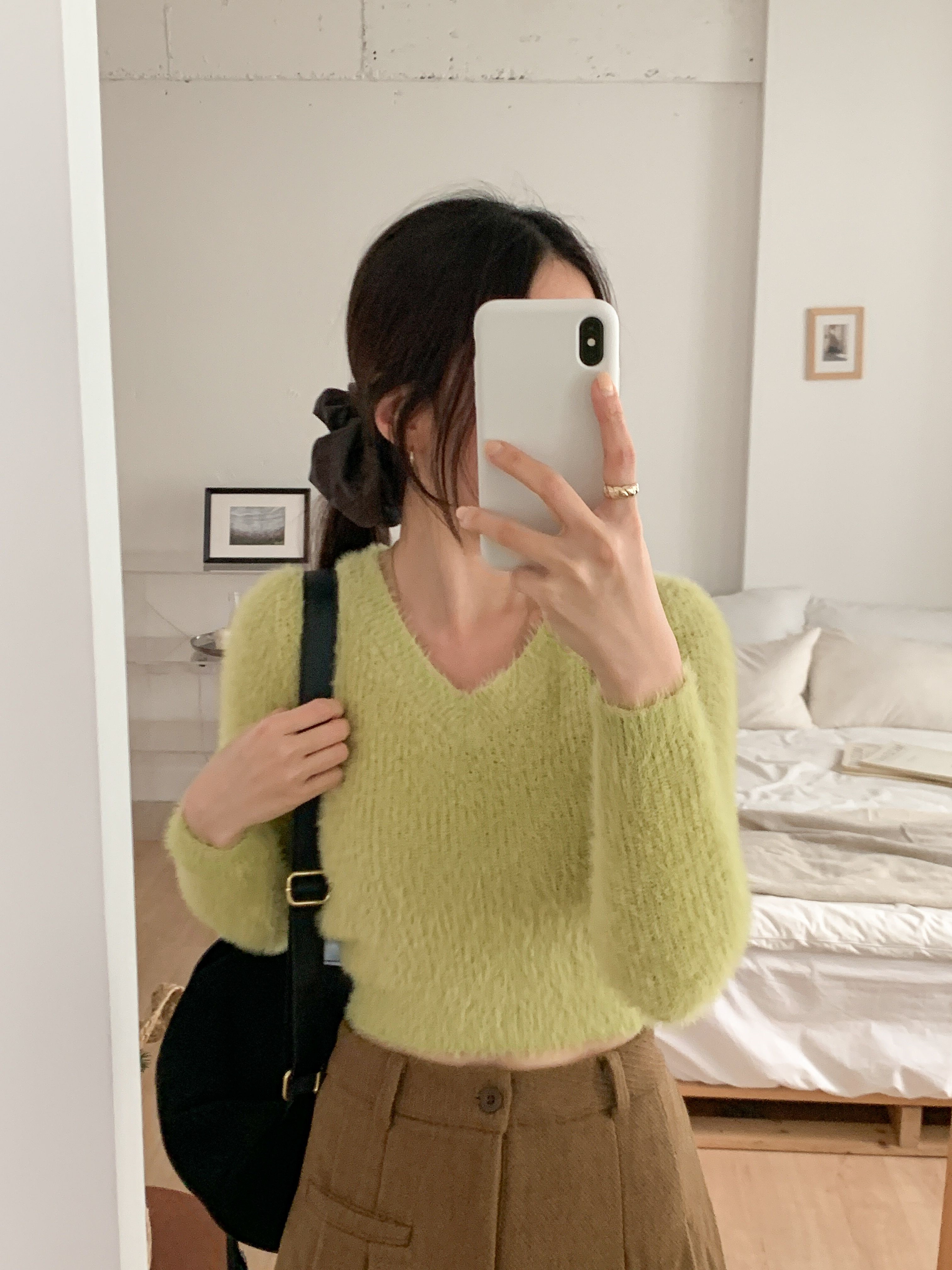 Vネッククロップド長袖カラーニット | 詳細画像9