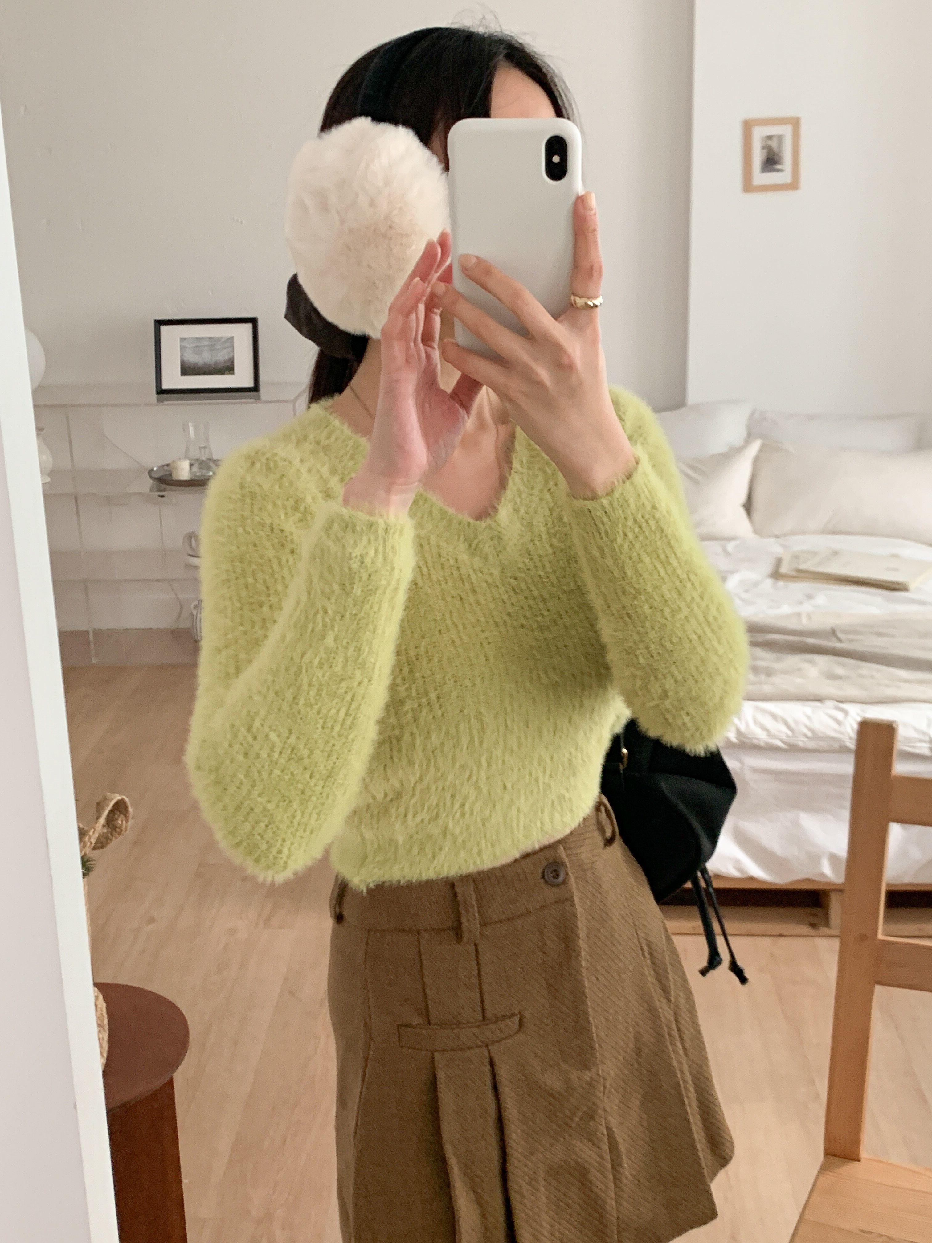 Vネッククロップド長袖カラーニット | 詳細画像17