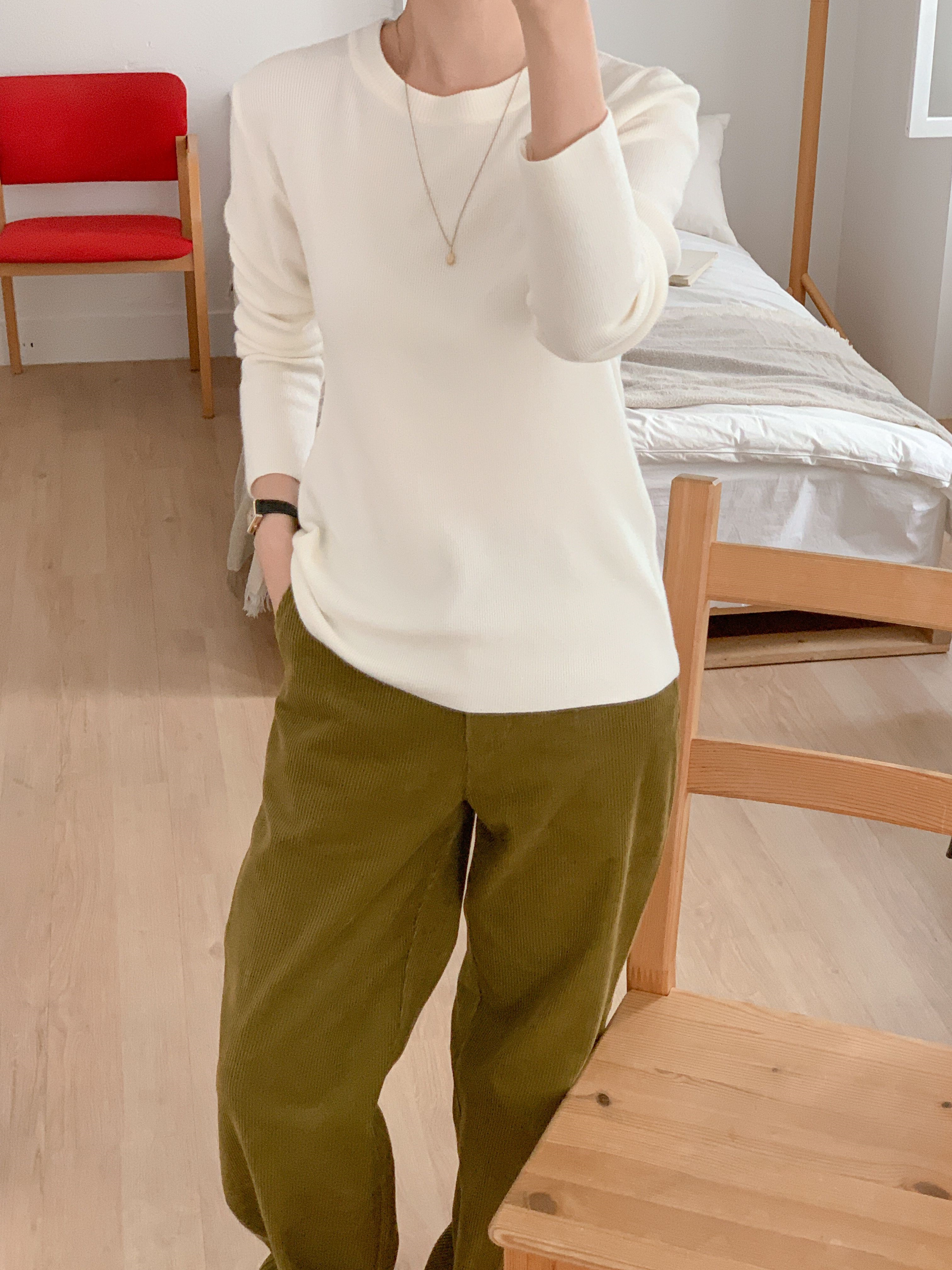 ラウンドネックシンプルベーシック無地カラーニット | 詳細画像4