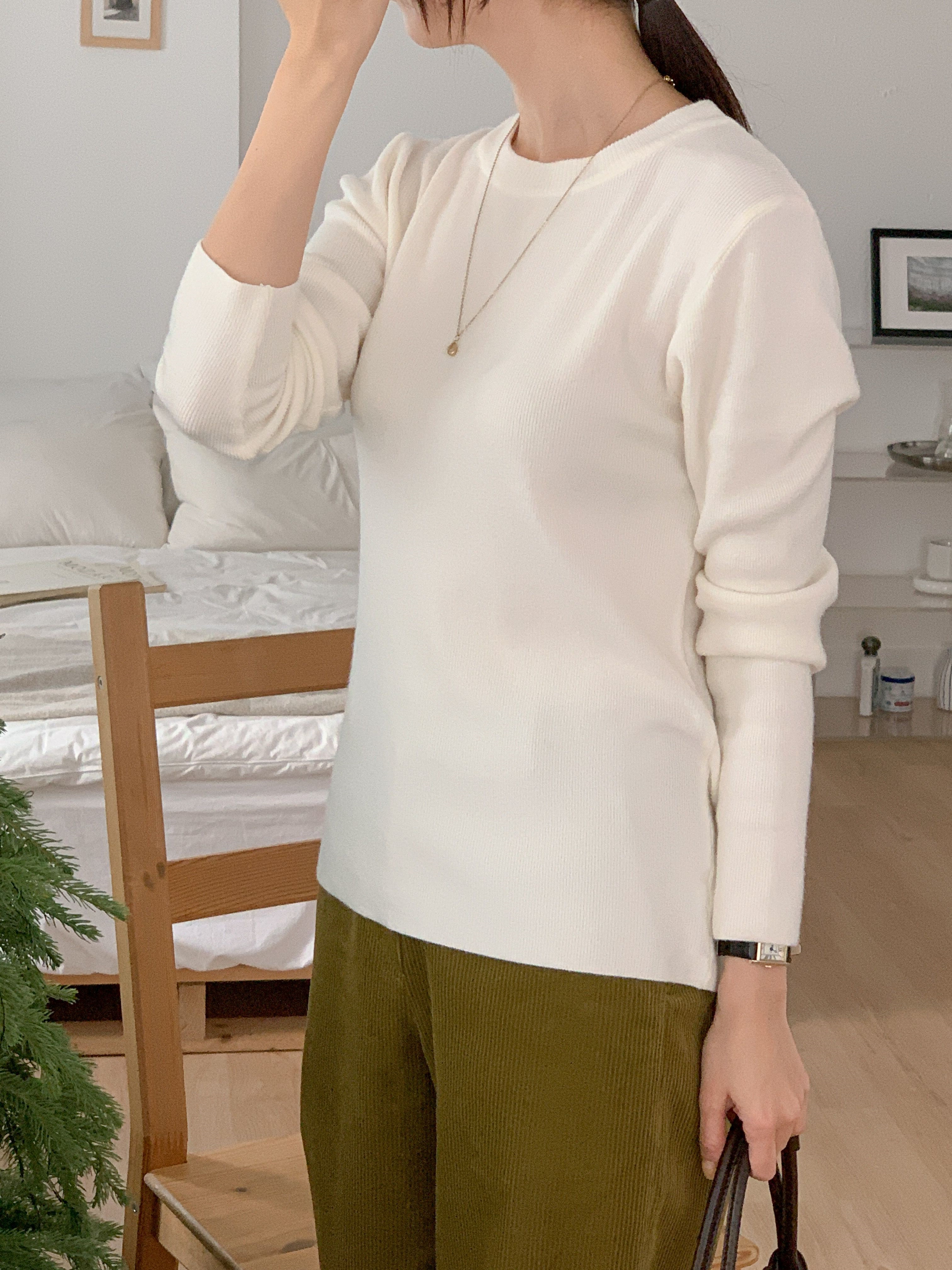 ラウンドネックシンプルベーシック無地カラーニット | 詳細画像5