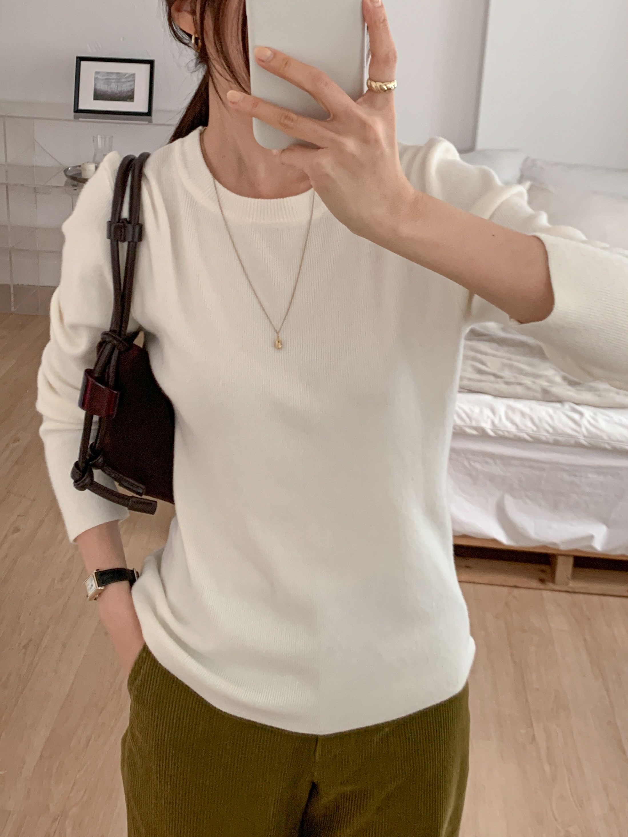 ラウンドネックシンプルベーシック無地カラーニット | 詳細画像6