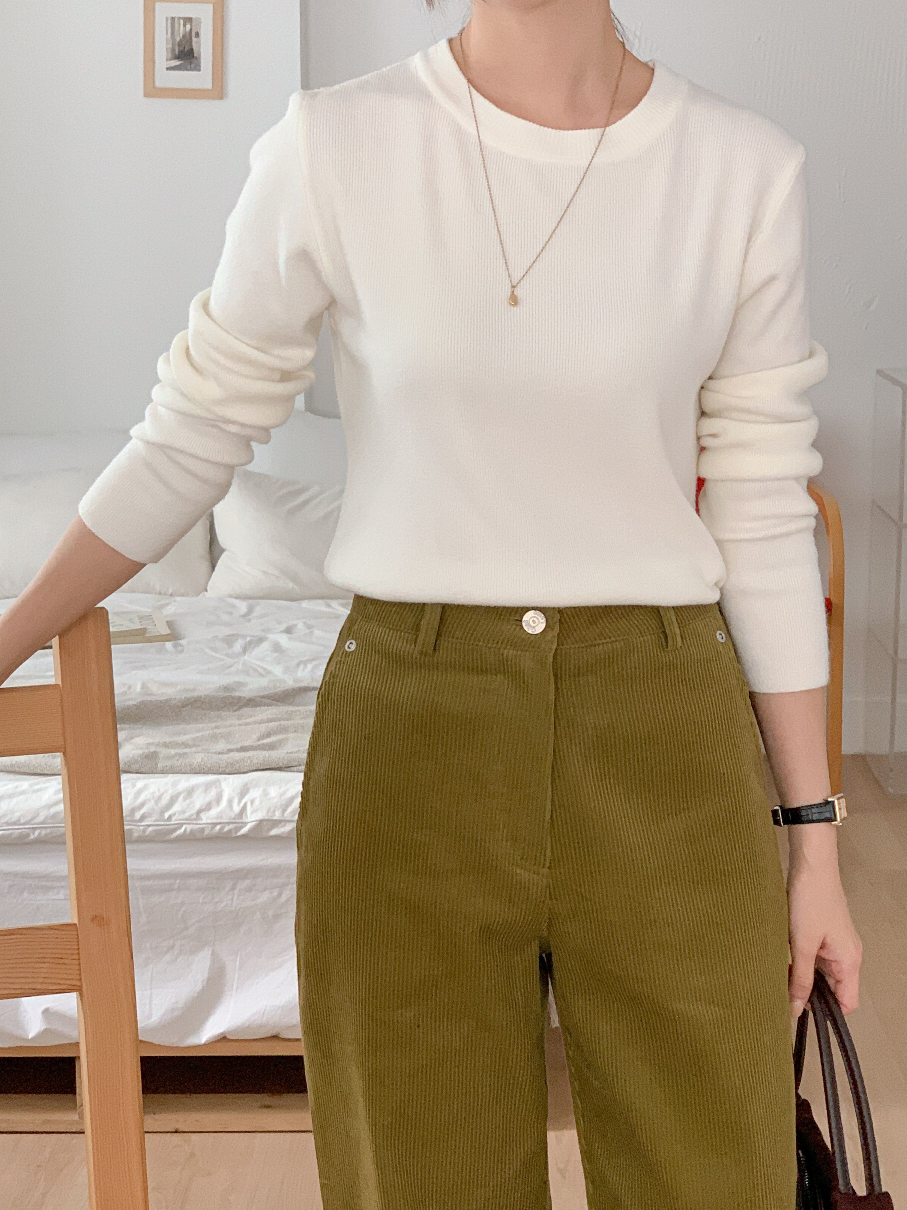 ラウンドネックシンプルベーシック無地カラーニット | 詳細画像8