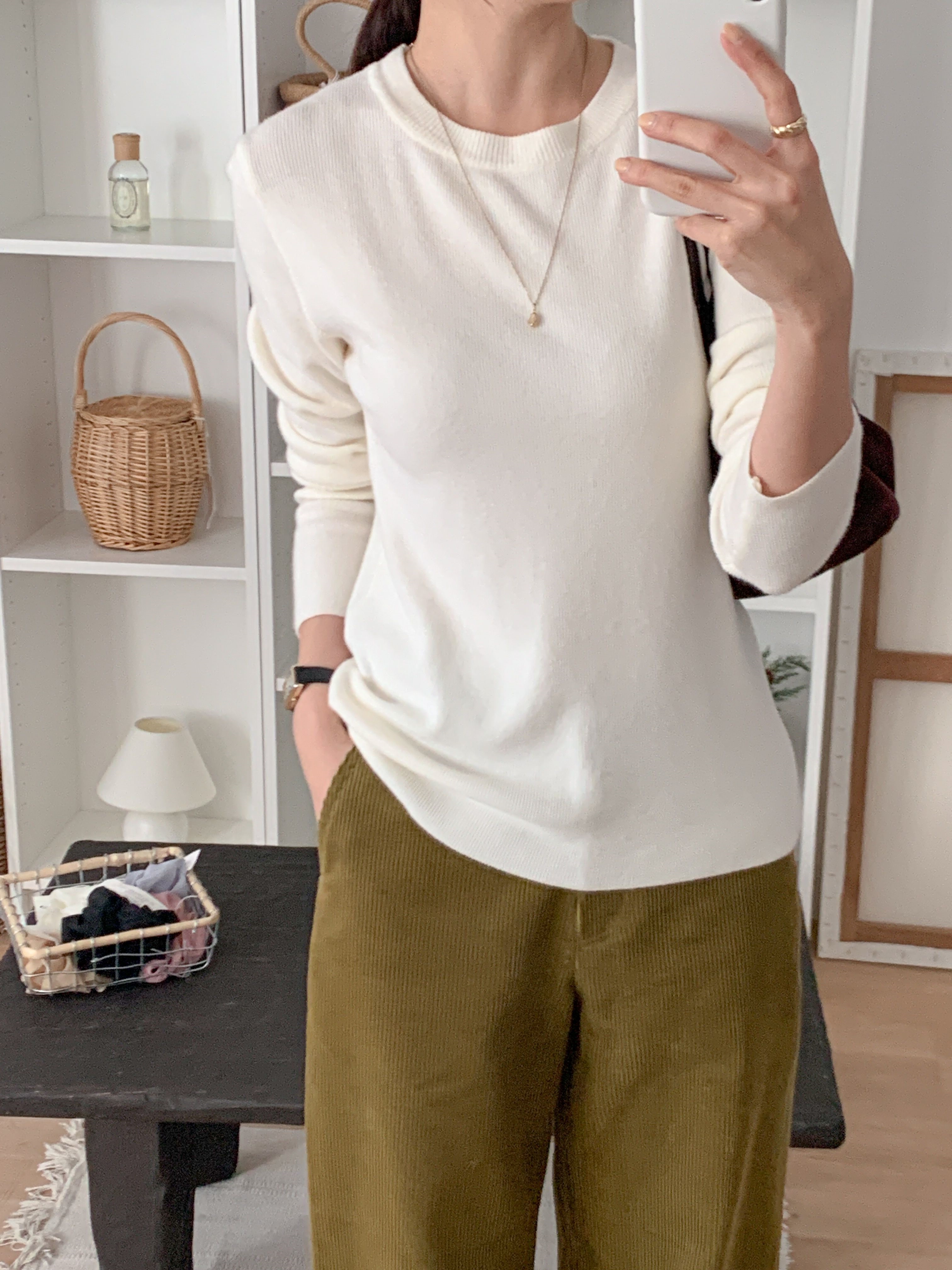 ラウンドネックシンプルベーシック無地カラーニット | 詳細画像9