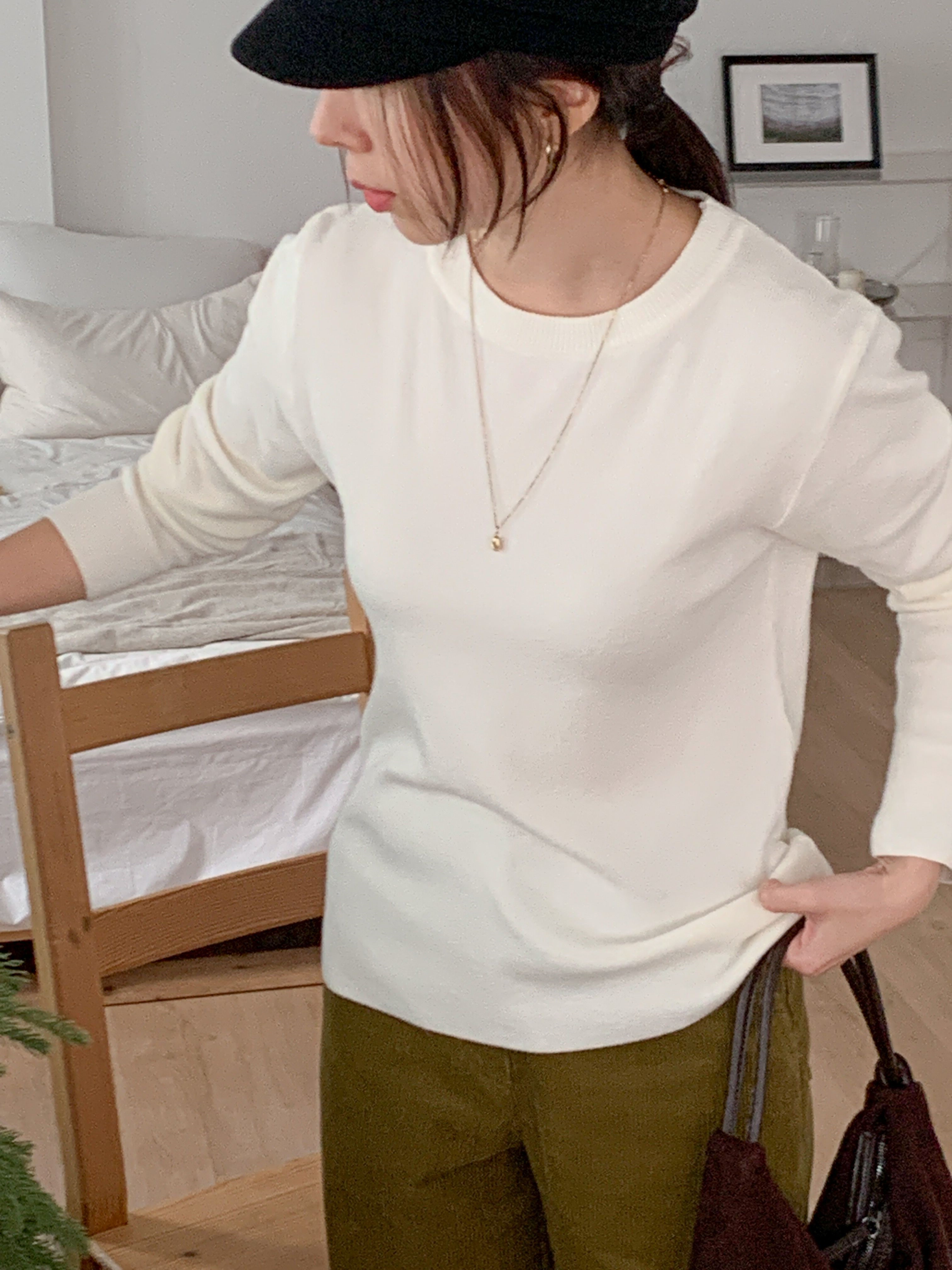 ラウンドネックシンプルベーシック無地カラーニット | 詳細画像10