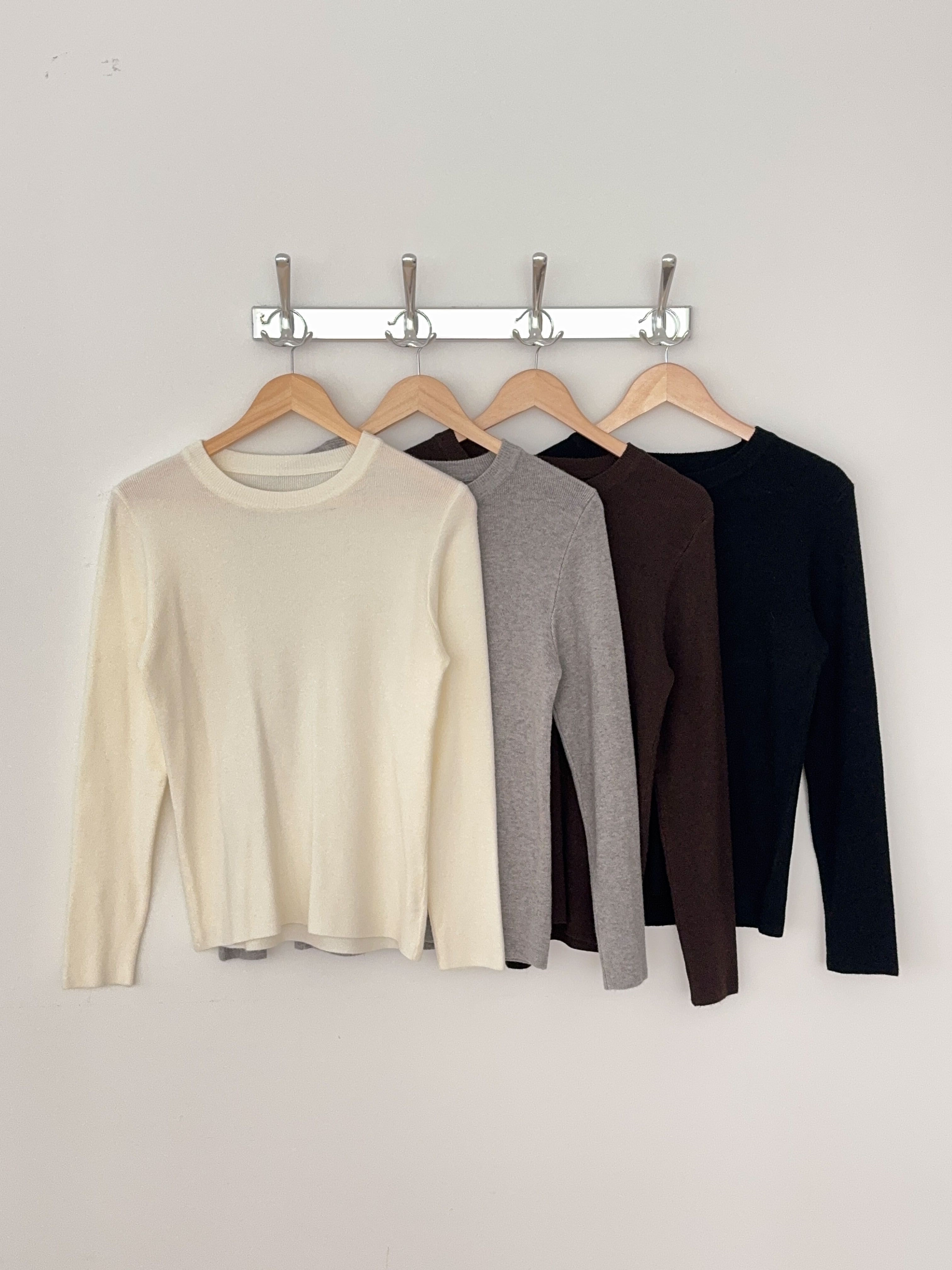 ラウンドネックシンプルベーシック無地カラーニット | 詳細画像11