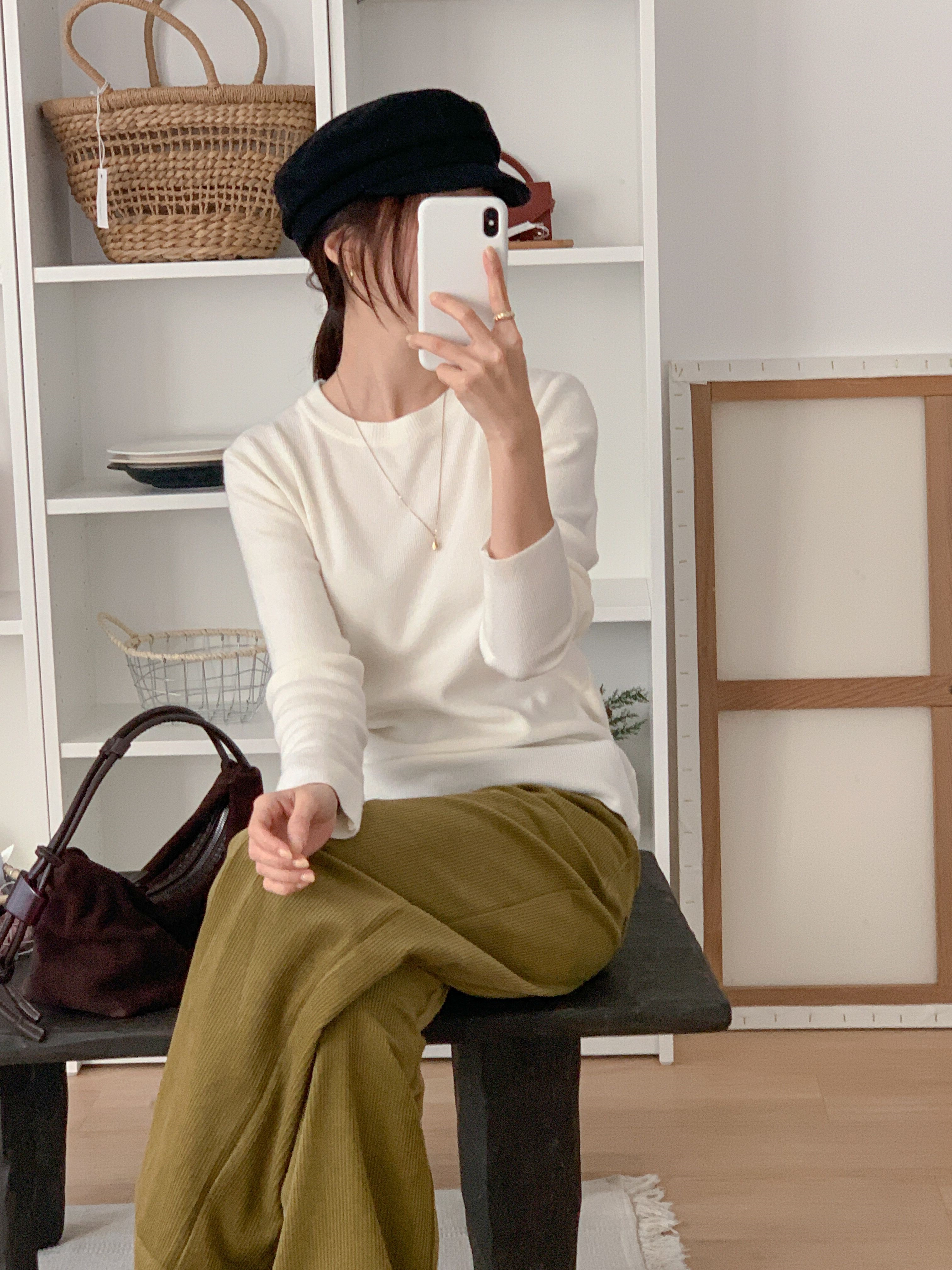 ラウンドネックシンプルベーシック無地カラーニット | 詳細画像13