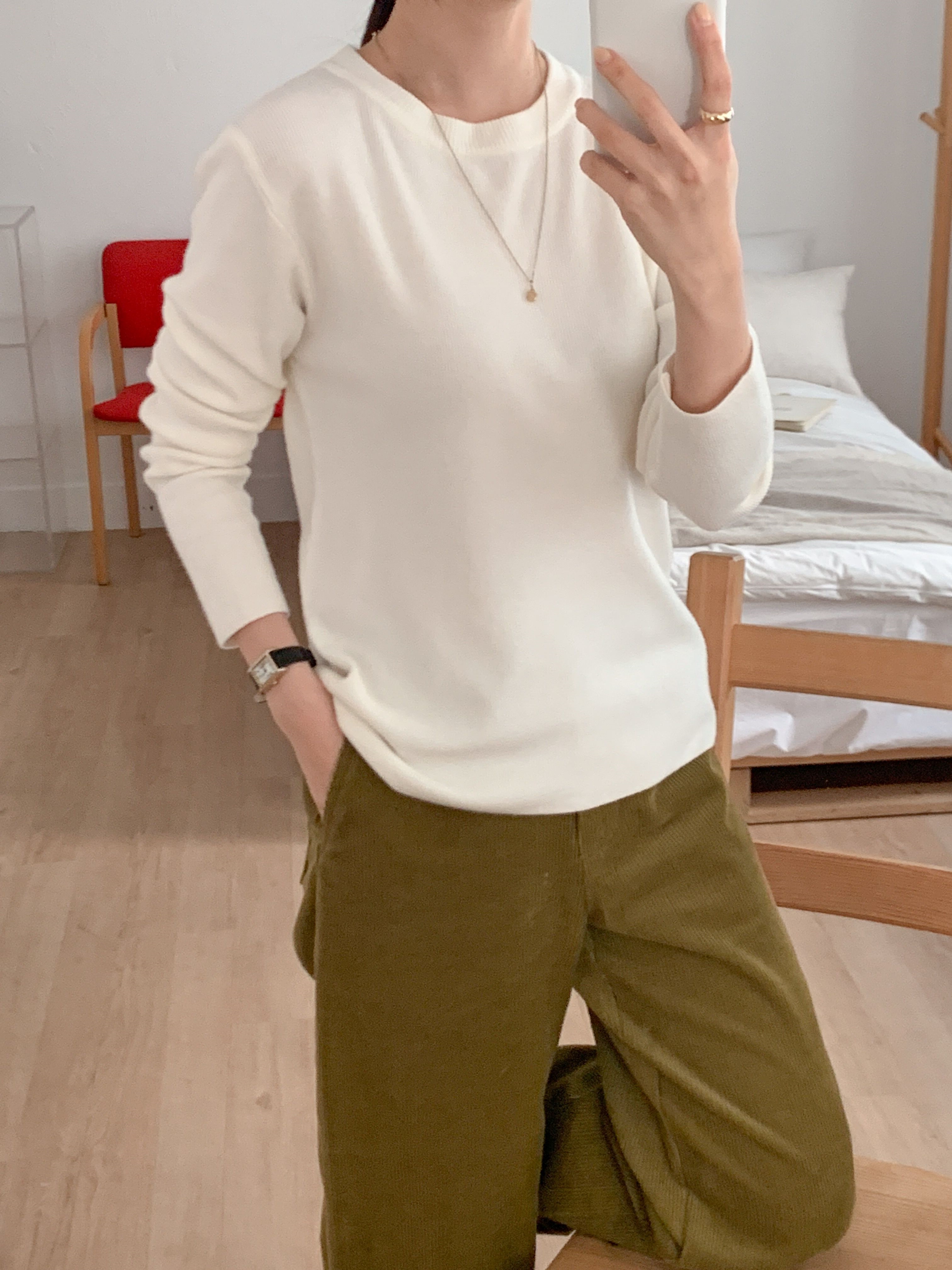 ラウンドネックシンプルベーシック無地カラーニット | 詳細画像14