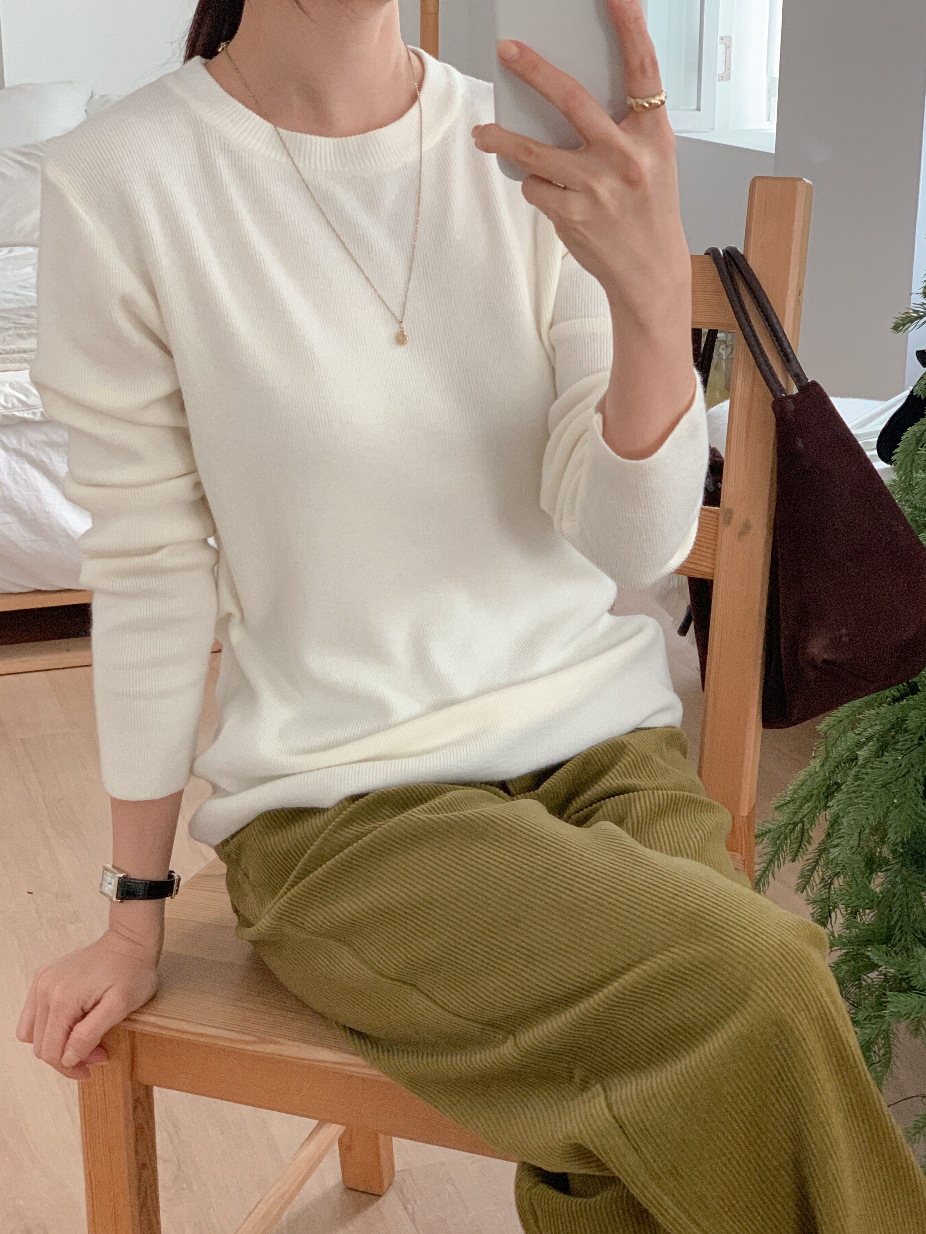 ラウンドネックシンプルベーシック無地カラーニット | 詳細画像16