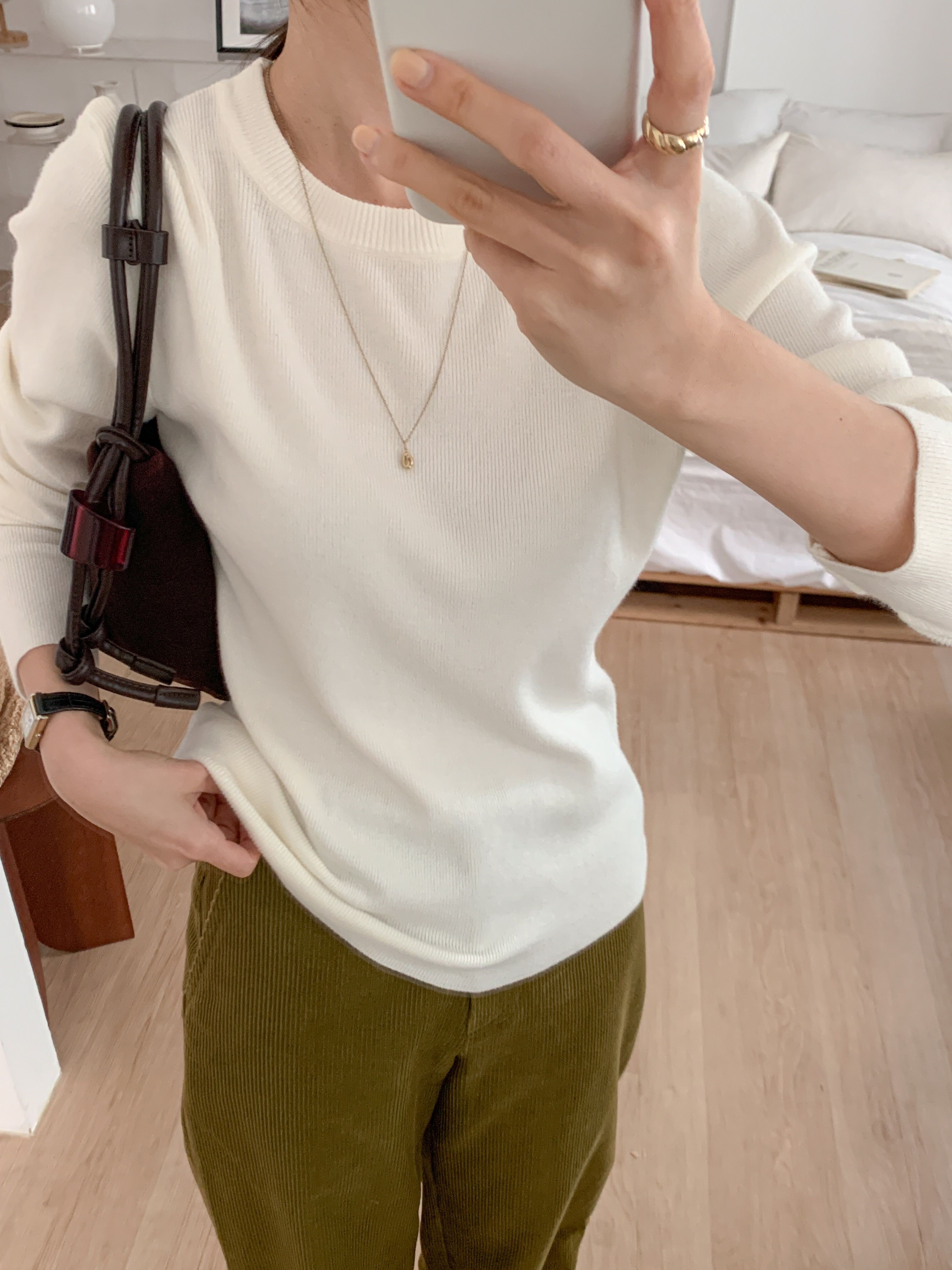 ラウンドネックシンプルベーシック無地カラーニット | 詳細画像18