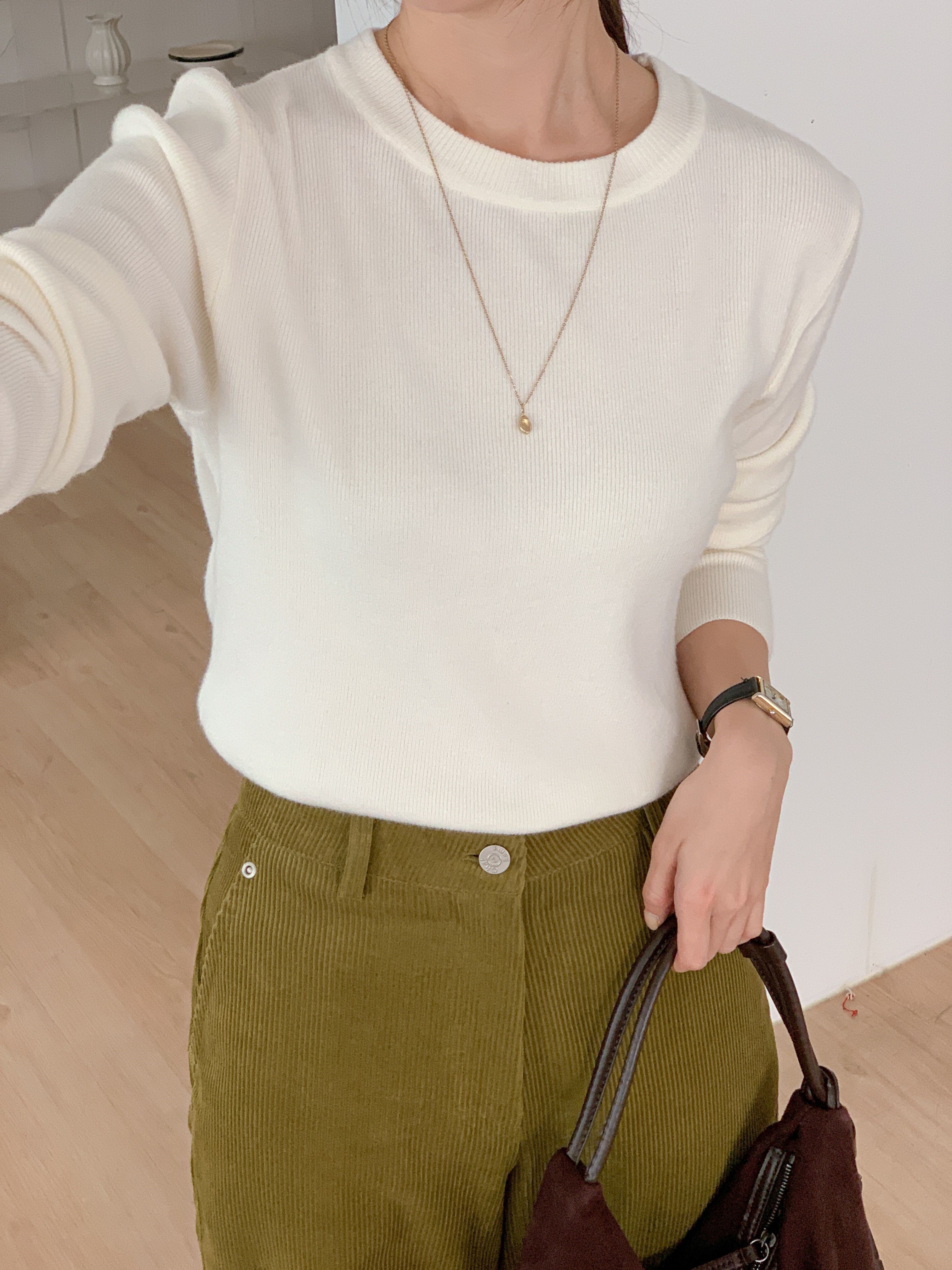 ラウンドネックシンプルベーシック無地カラーニット | 詳細画像20