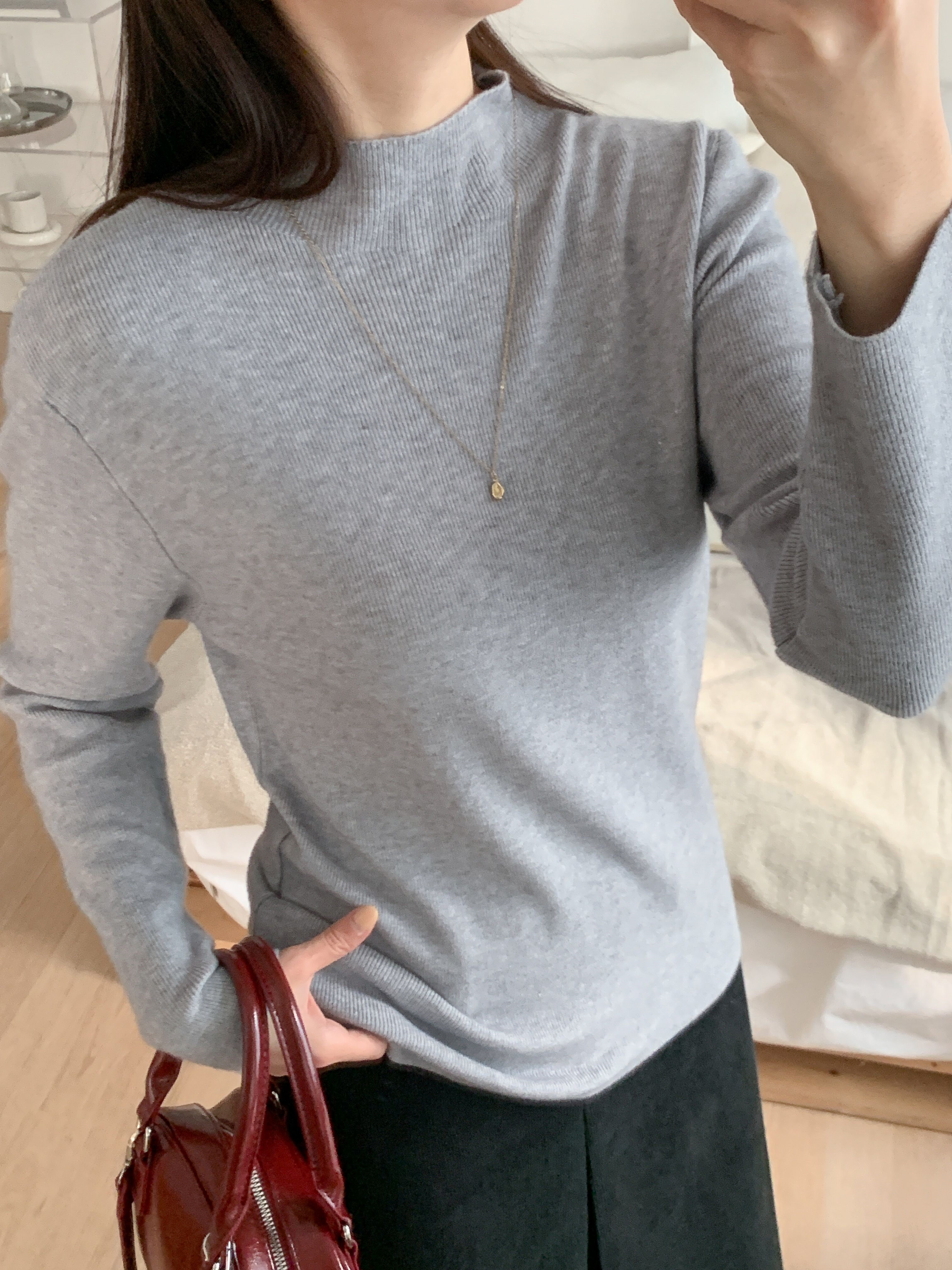 ハーフネック長袖無地カラーニット | 詳細画像2