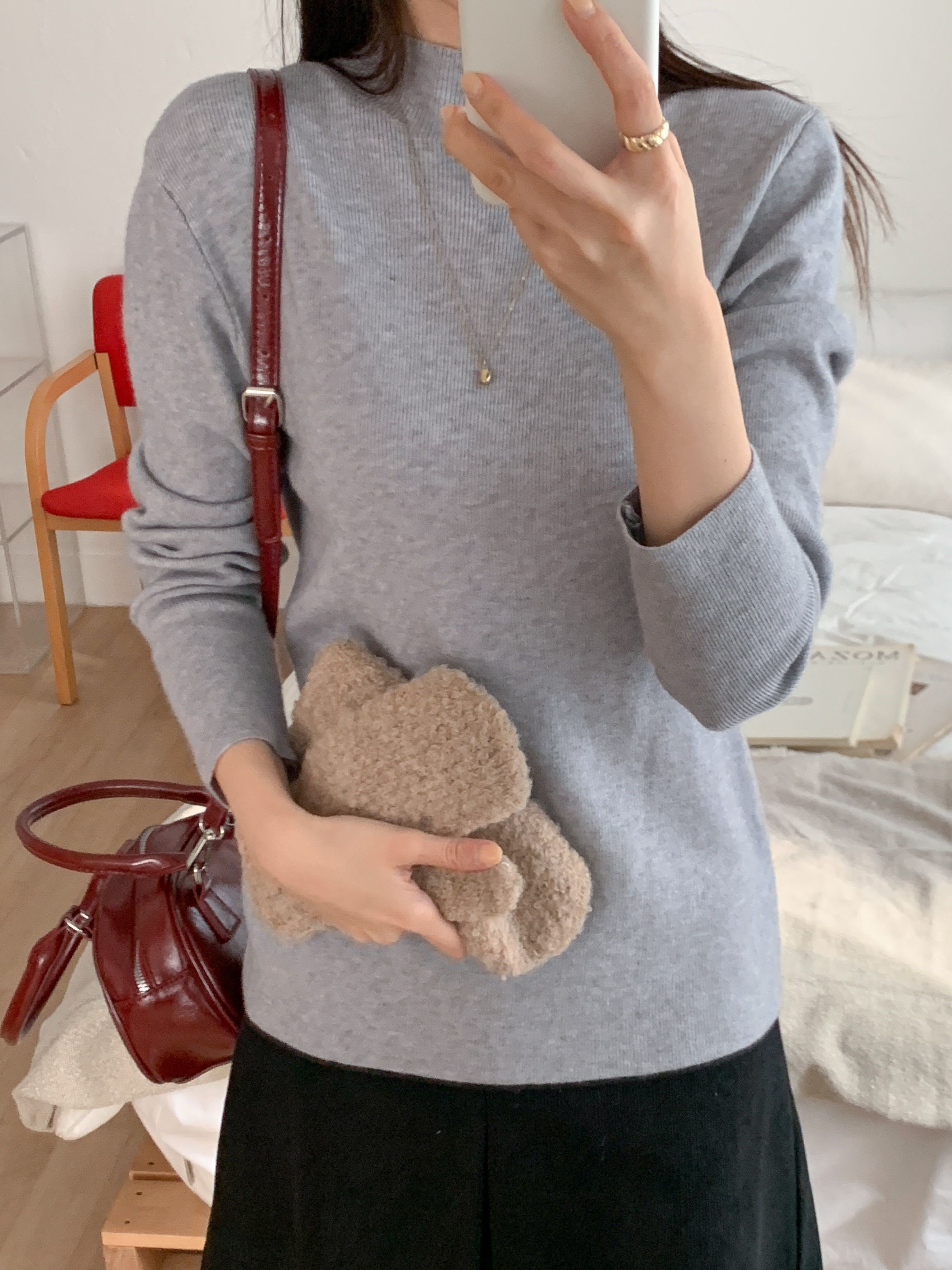 ハーフネック長袖無地カラーニット | 詳細画像12