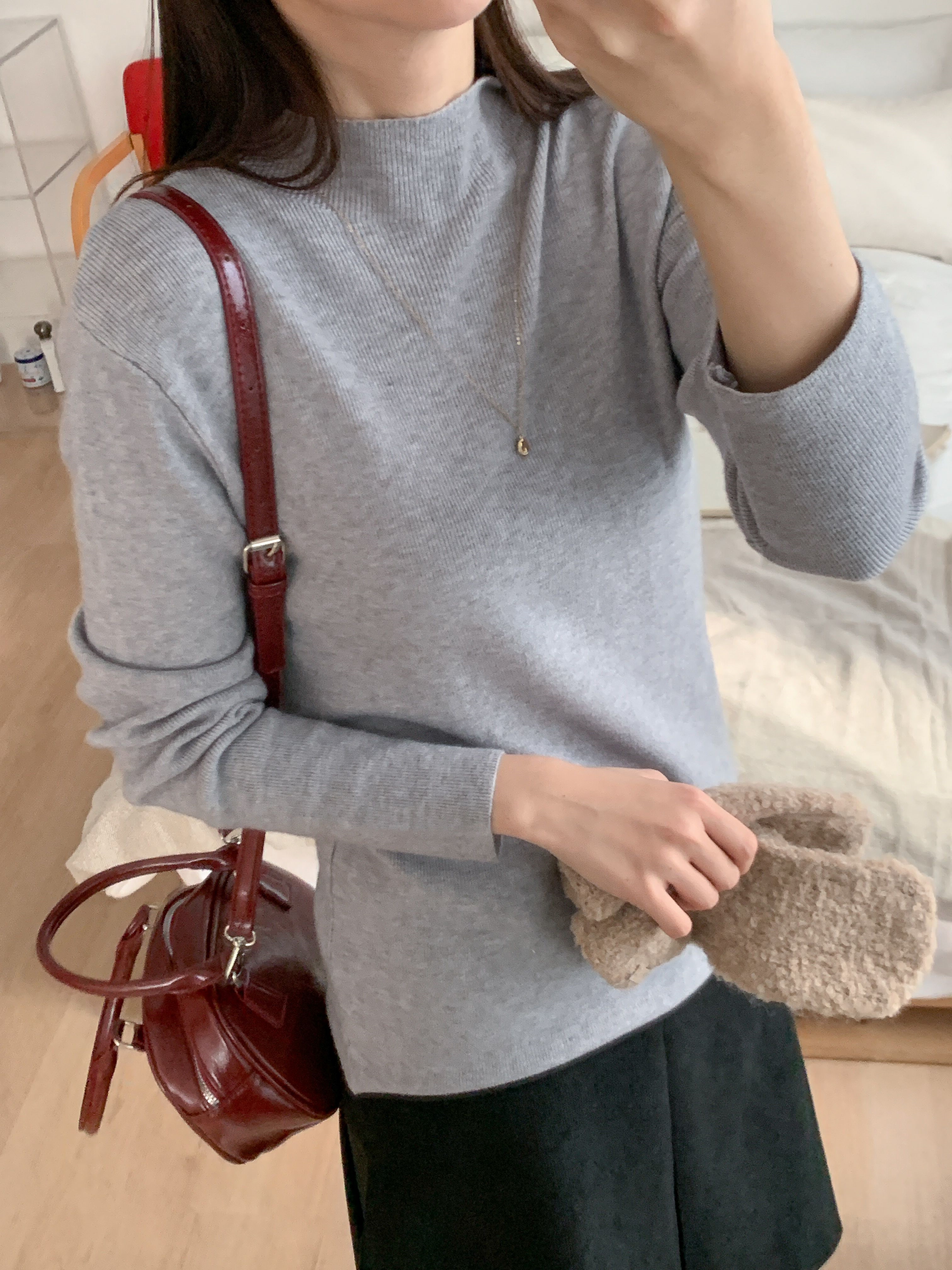 ハーフネック長袖無地カラーニット | 詳細画像19