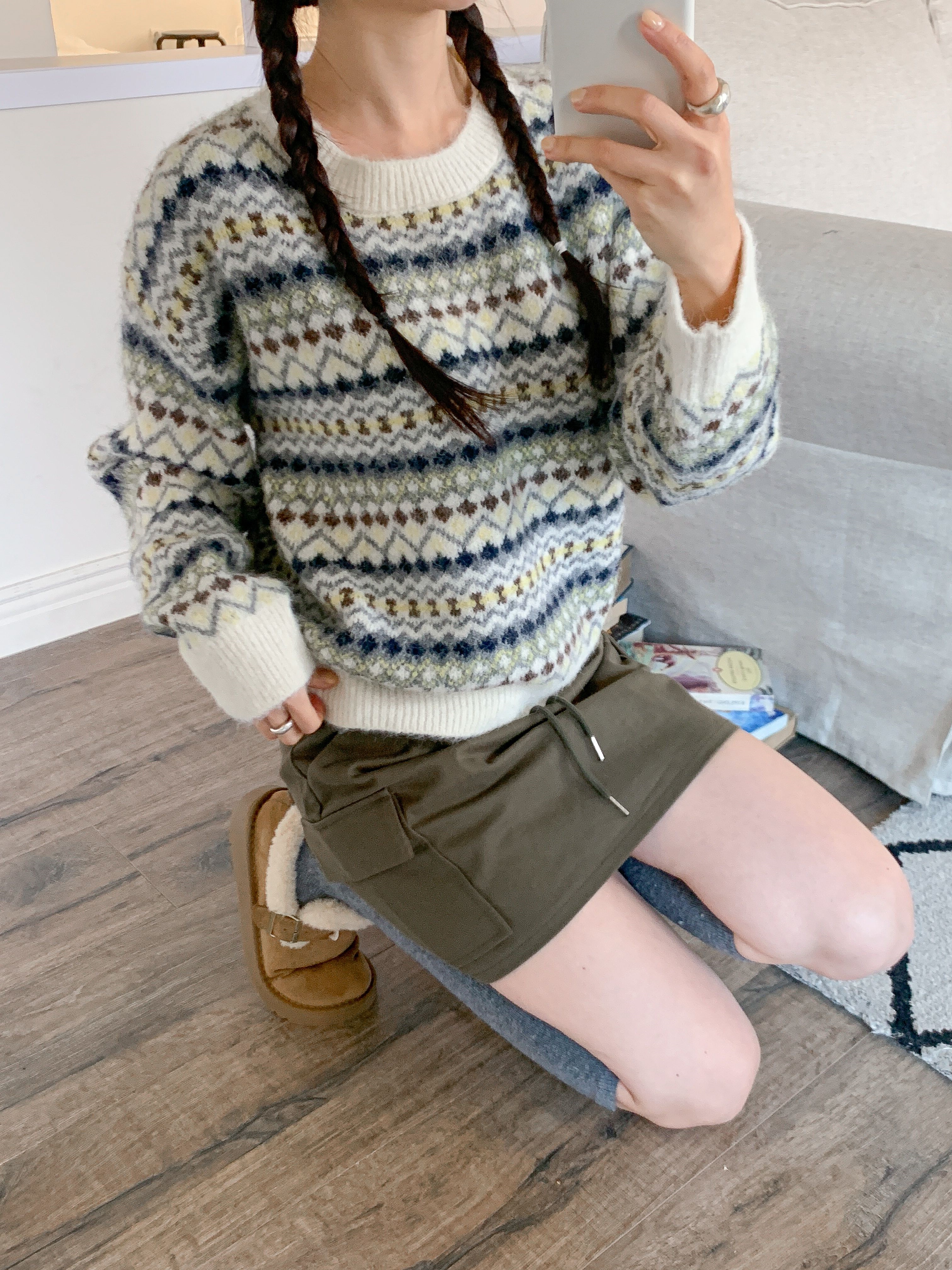 ウール混ラウンドネックルーズカラーニット | 詳細画像8