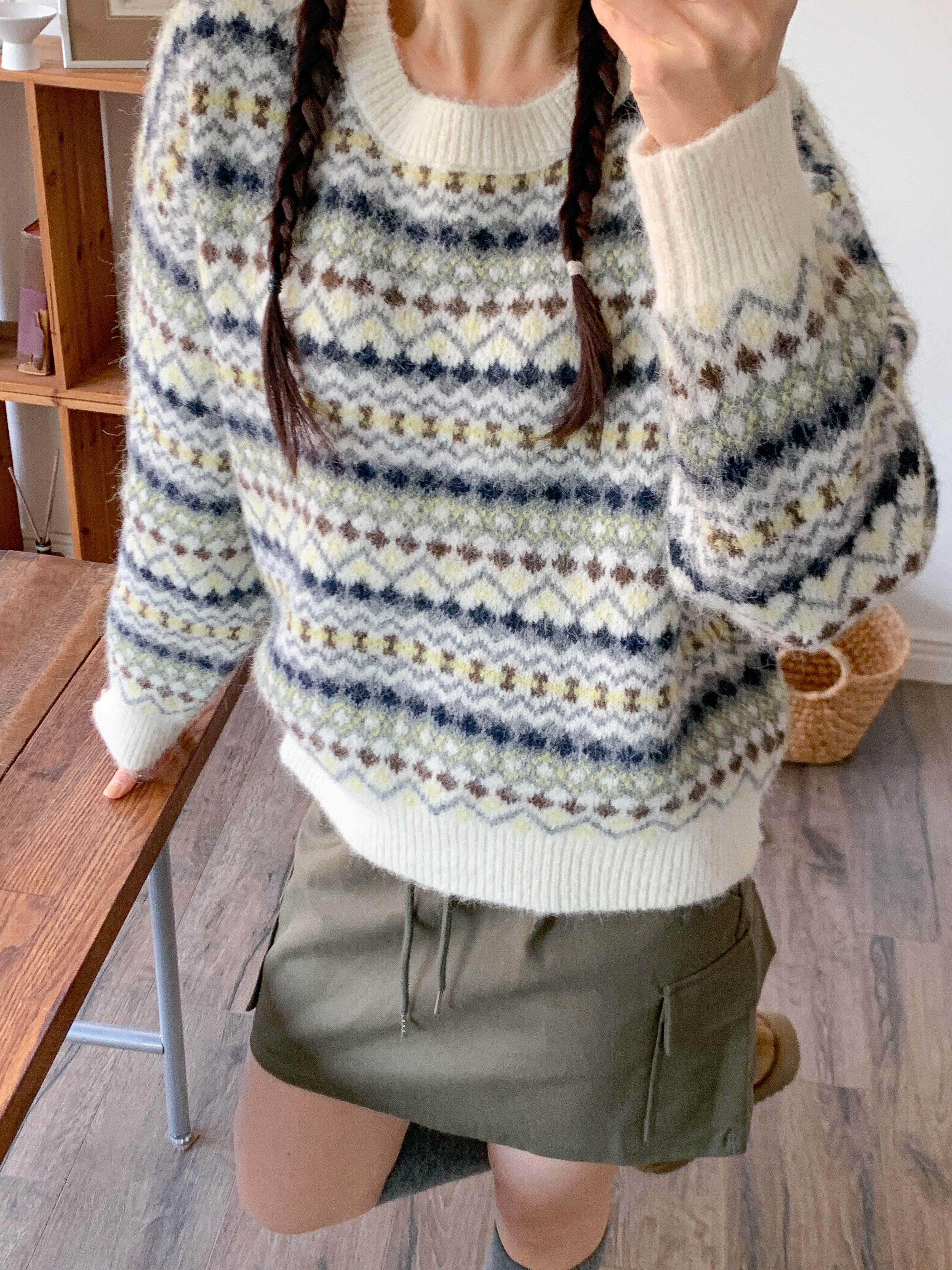 ウール混ラウンドネックルーズカラーニット | 詳細画像11