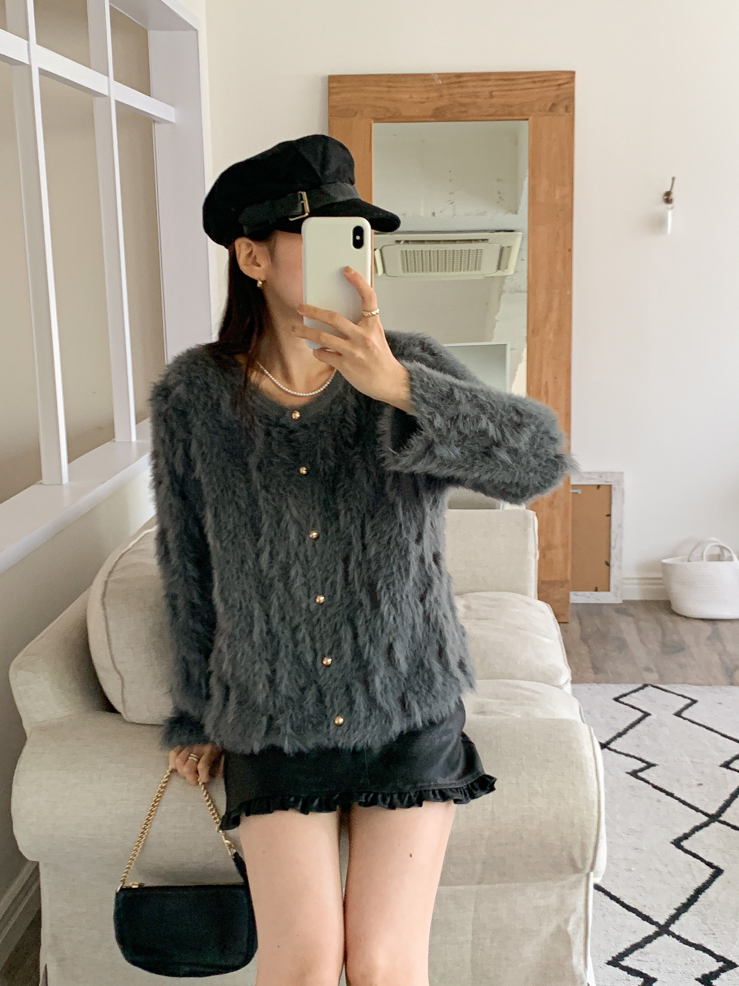 エコファーボタンラウンドネックカラーカーディガン | 詳細画像3